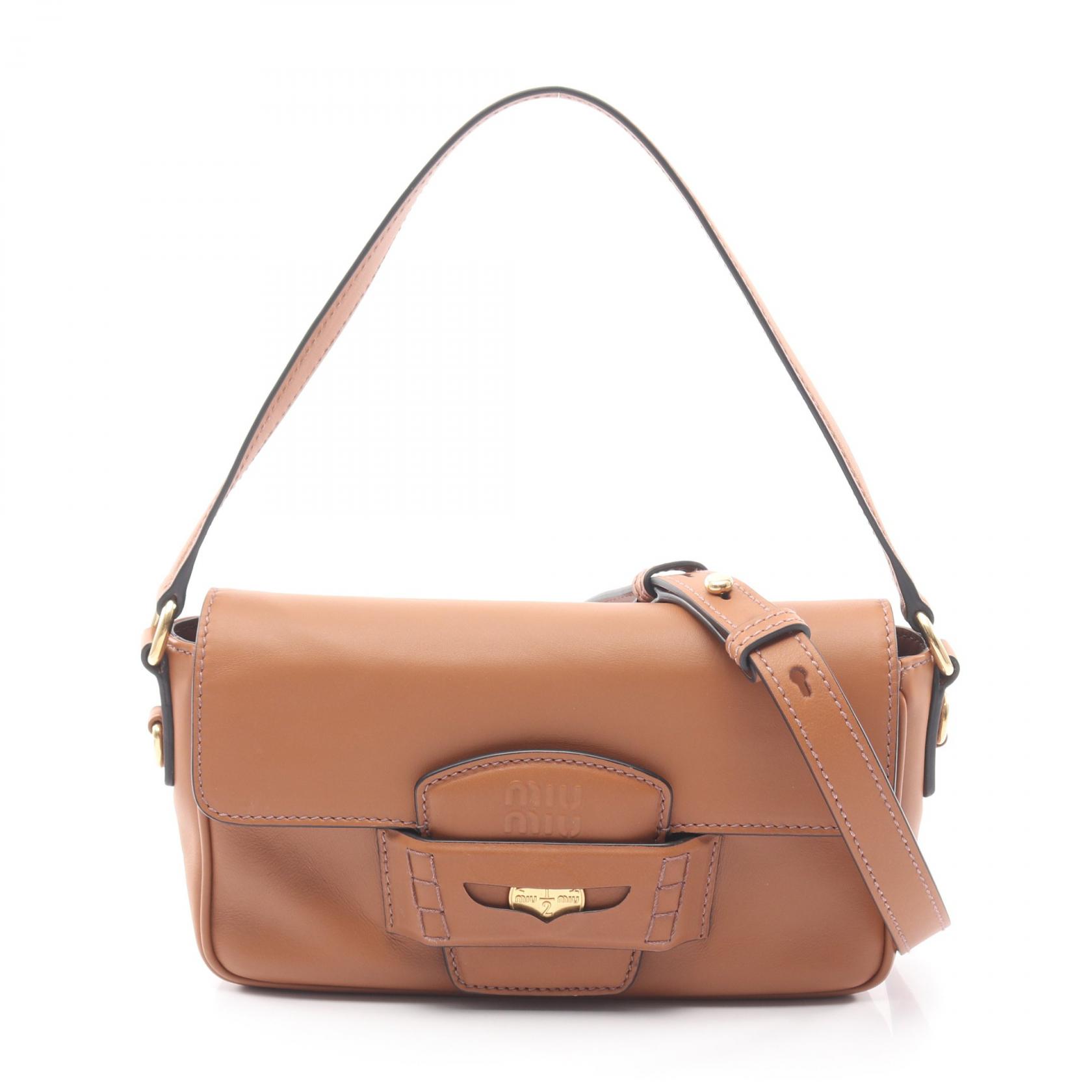 【15%OFFクーポン 7/19 20時~7/26 9:59】ミュウ ミュウ Miu Miu CRM FINE CALF ペニー 2WAY ハンドバッグ バッグ レザー ブラウン系 5BD270 【中古】|RECLO(リクロ)店