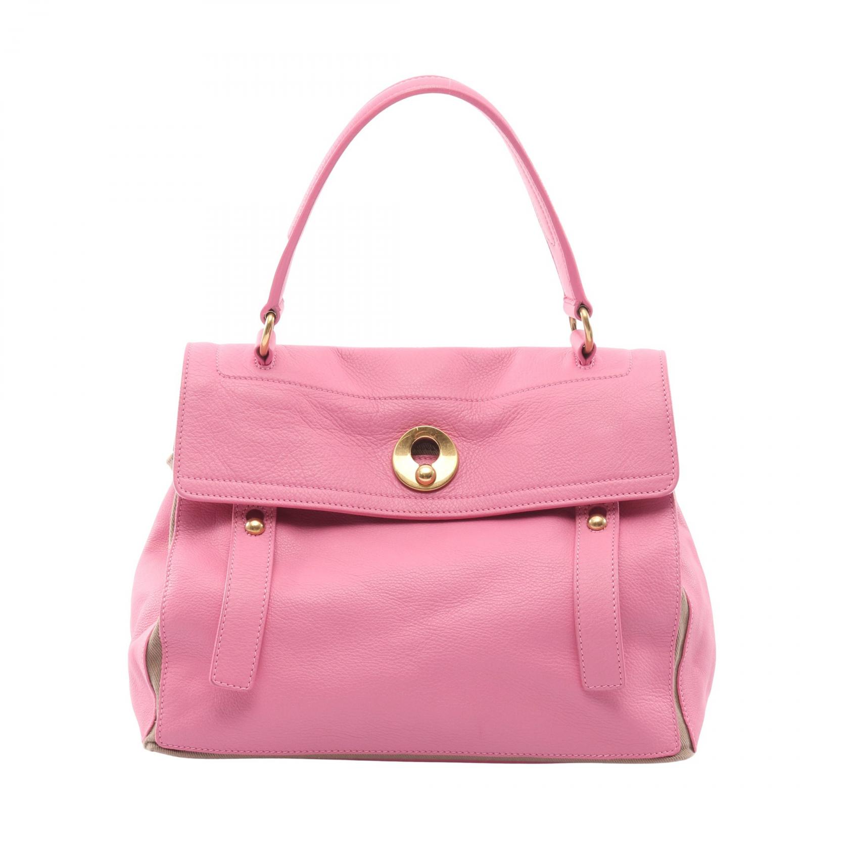 【15%OFFクーポン 7/19 20時~7/26 9:59】イヴ・サンローラン YVES SAINT LAURENT ミューズトゥ ハンドバッグ バッグ レザー キャンバス ピンク系 / ベージュ系 229680 【中古】|RECLO(リクロ)店