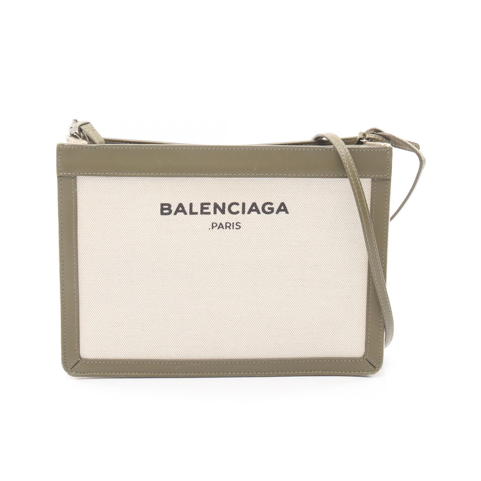 バレンシアガ BALENCIAGA ネイビー ポシェット ショルダーバッグ バッグ キャンバス レザー ホワイト系 / カーキ系 339937 【中古】 28,600円