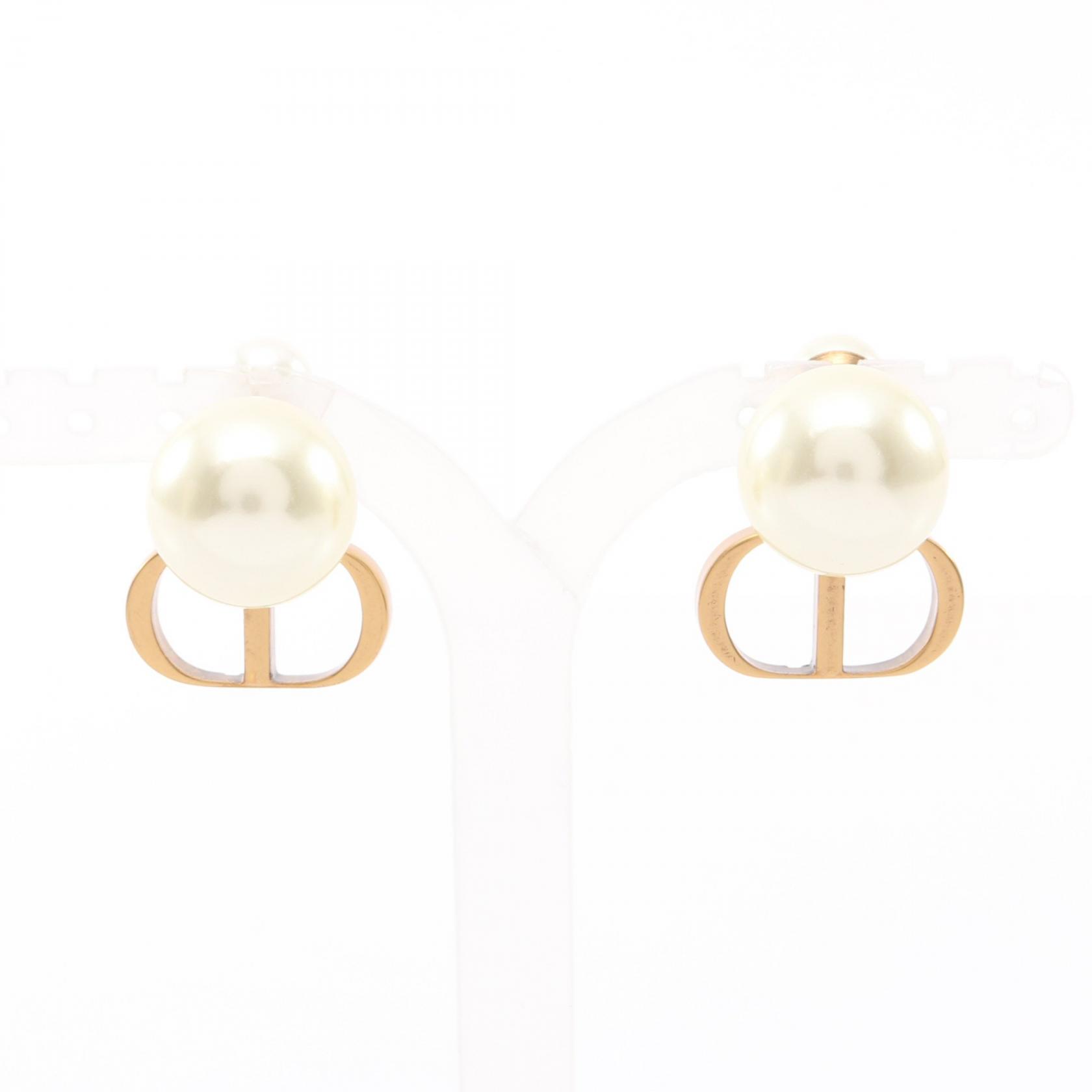 ディオール Dior トライバル CDロゴ ピアス ジュエリー GP（ゴールドメッキ） フェイクパール ホワイト系 / ゴールド系 【中古】