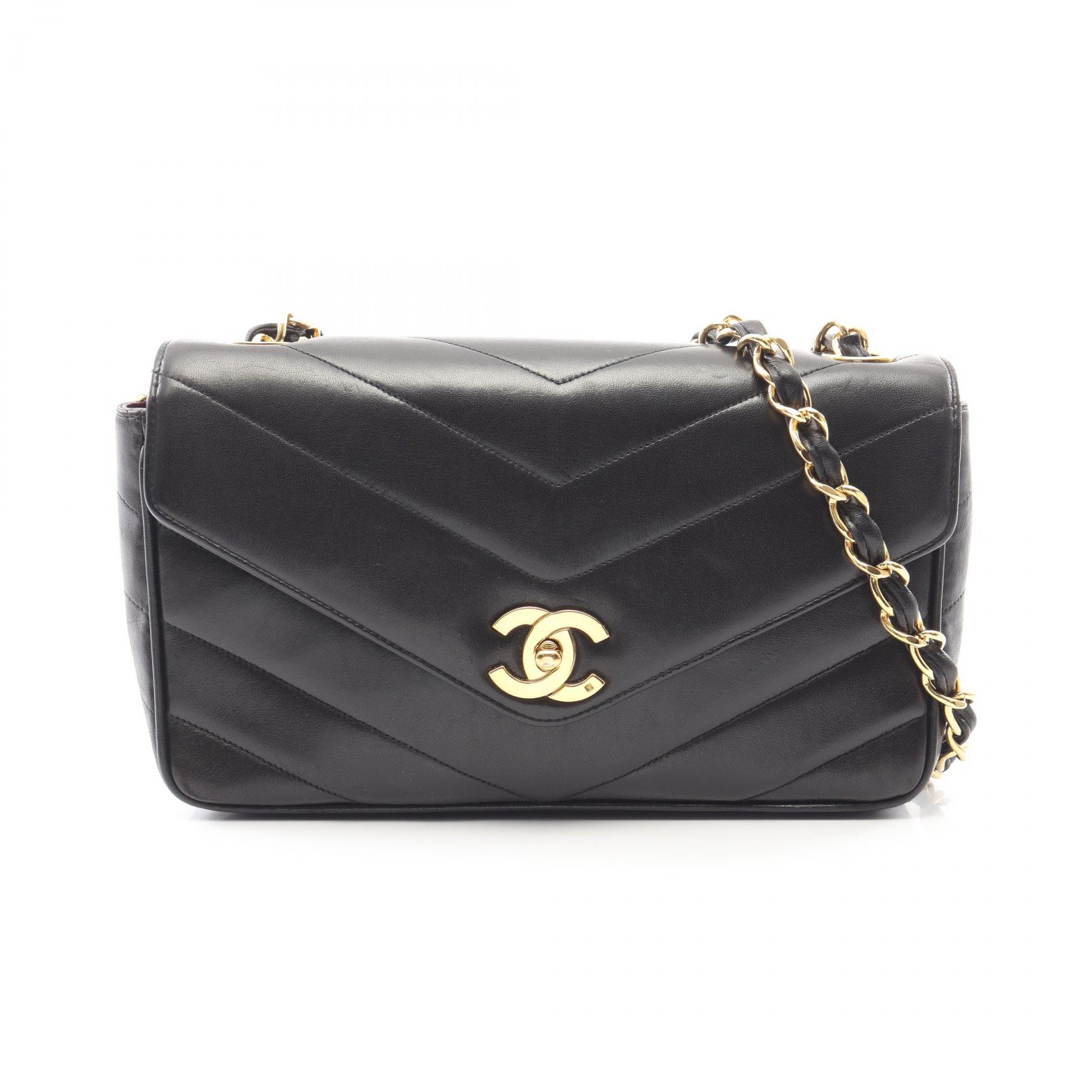 【10%OFFクーポン 7/21 10時~7/26 9:59】シャネル CHANEL Vステッチ ショルダーバッグ バッグ ラムスキン(羊革) ブラック系 【中古】|RECLO(リクロ)店