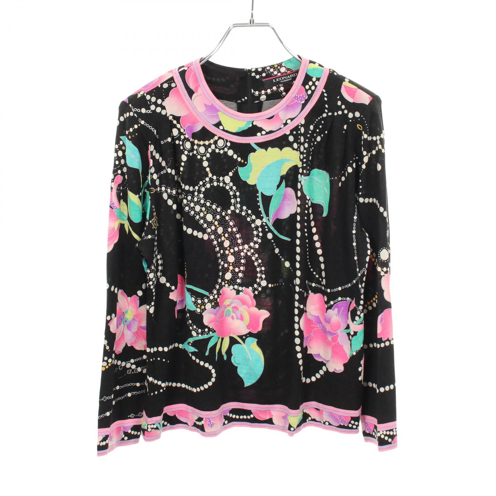 レオナールファッション LEONARD FASHION 花柄 長袖 カットソー 衣料品 トップス ウール シルク ブラック系 / ピンク系 / マルチカラー 【中古】|RECLO(リクロ)店