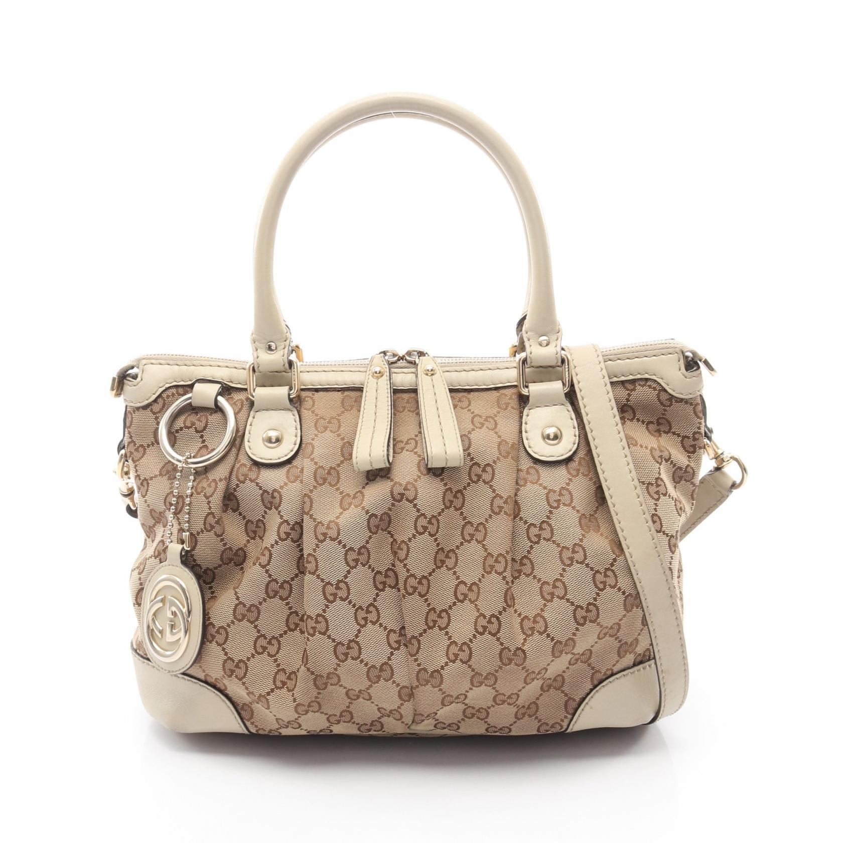 【15%OFFクーポン 7/19 20時～7/26 9:59】グッチ GUCCI スーキー GGキャンバス 2WAY ハンドバッグ バッグ キャンバス レザー ベージュ系 / アイボリー系 247902 【中古】｜RECLO（リクロ）店