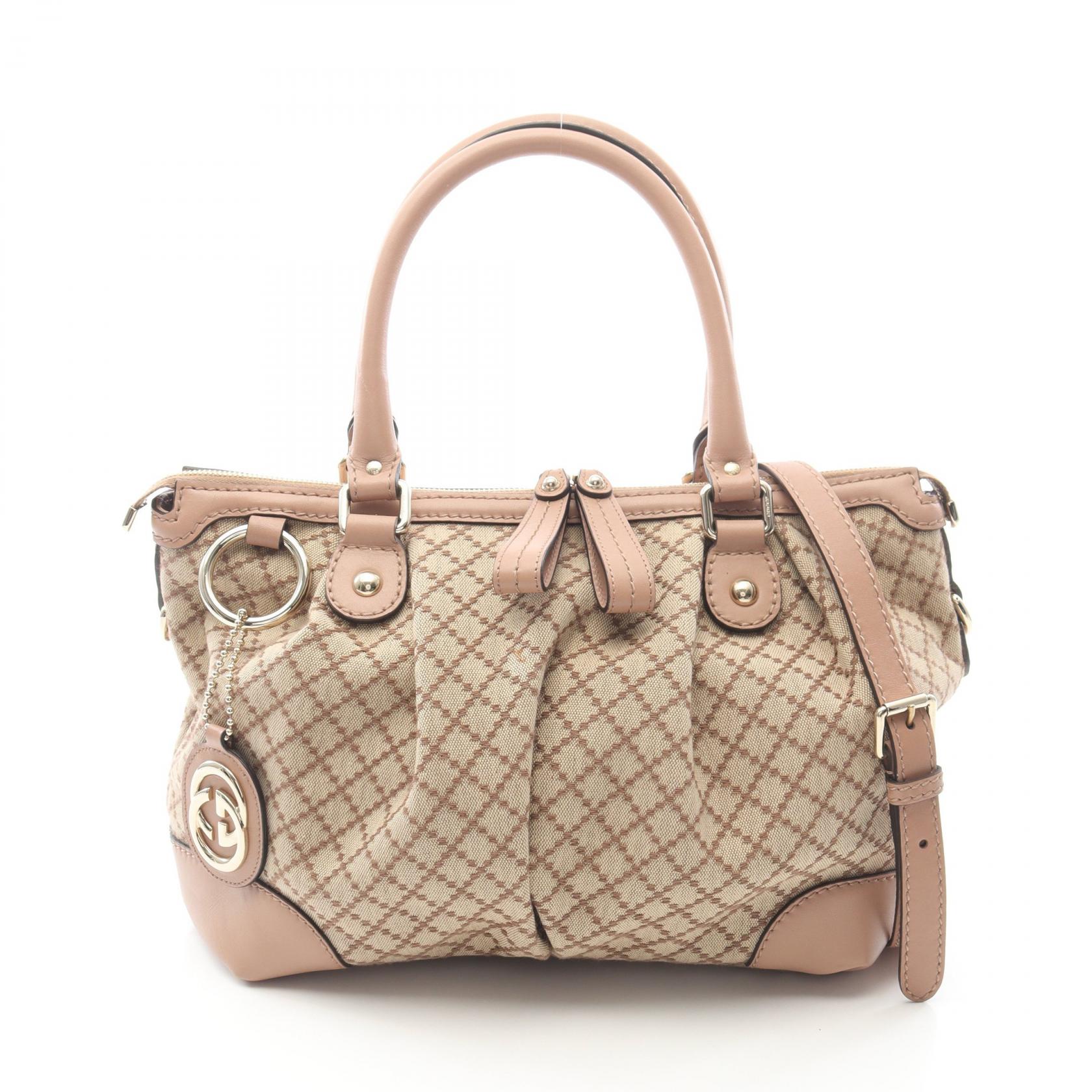 【15%OFFクーポン 7/19 20時～7/26 9:59】グッチ GUCCI スーキー ディアマンテ 2WAY ハンドバッグ バッグ キャンバス レザー ベージュ系 / ピンク系 247902 【中古】｜RECLO（リクロ）店