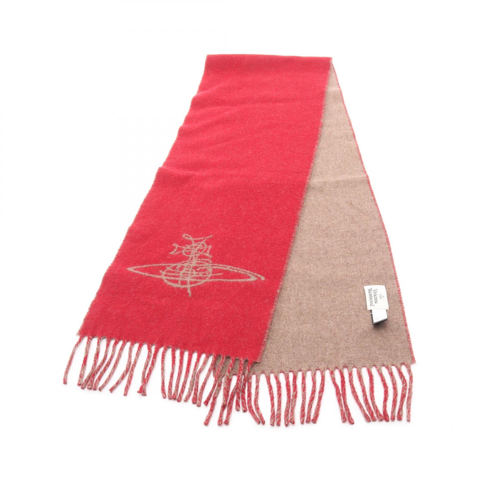 ヴィヴィアンウエストウッド Vivienne Westwood オーブ フリンジ マフラー 衣料品 ウール レッド系 / グレー系 【中古】｜RECLO（リクロ）店 8,470円