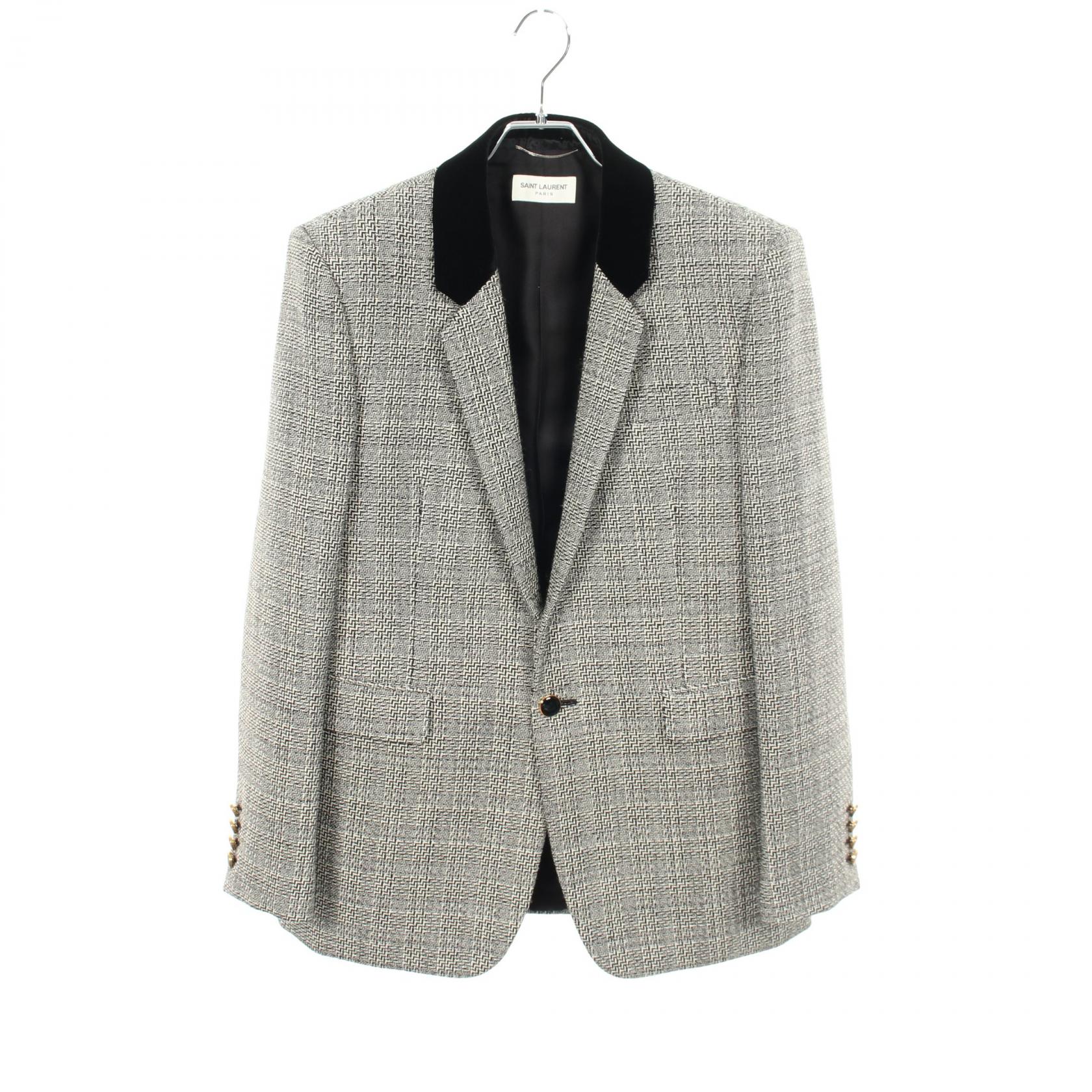 サンローランパリ SAINT LAURENT PARIS ツイード テーラードジャケット 衣料品 アウター ウール ブラック系 / ホワイト系 630965 【中古】｜RECLO（リクロ）店