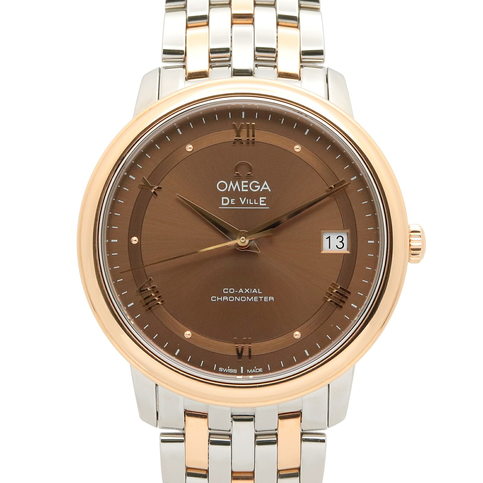 【10%OFFクーポン 7/21 10時～7/26 9:59】オメガ OMEGA デ・ビル プレステージ 腕時計 時計 K18PG（ピンクゴールド） ステンレススチール ブラウン系 424.20.37.20.13.001 【中古】｜RECLO（リクロ）店