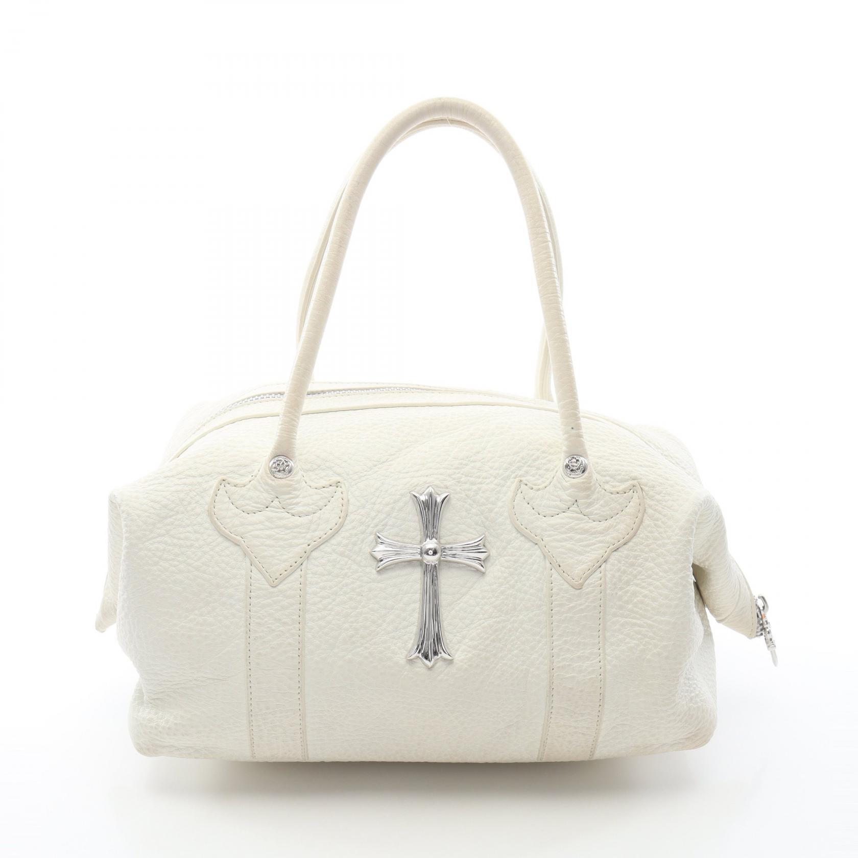 【10%OFFクーポン 7/21 10時~7/26 9:59】クロムハーツ CHROME HEARTS モニカ ラージクロス ハンドバッグ バッグ レザー シルバー925 ホワイト系 【中古】|RECLO(リクロ)店
