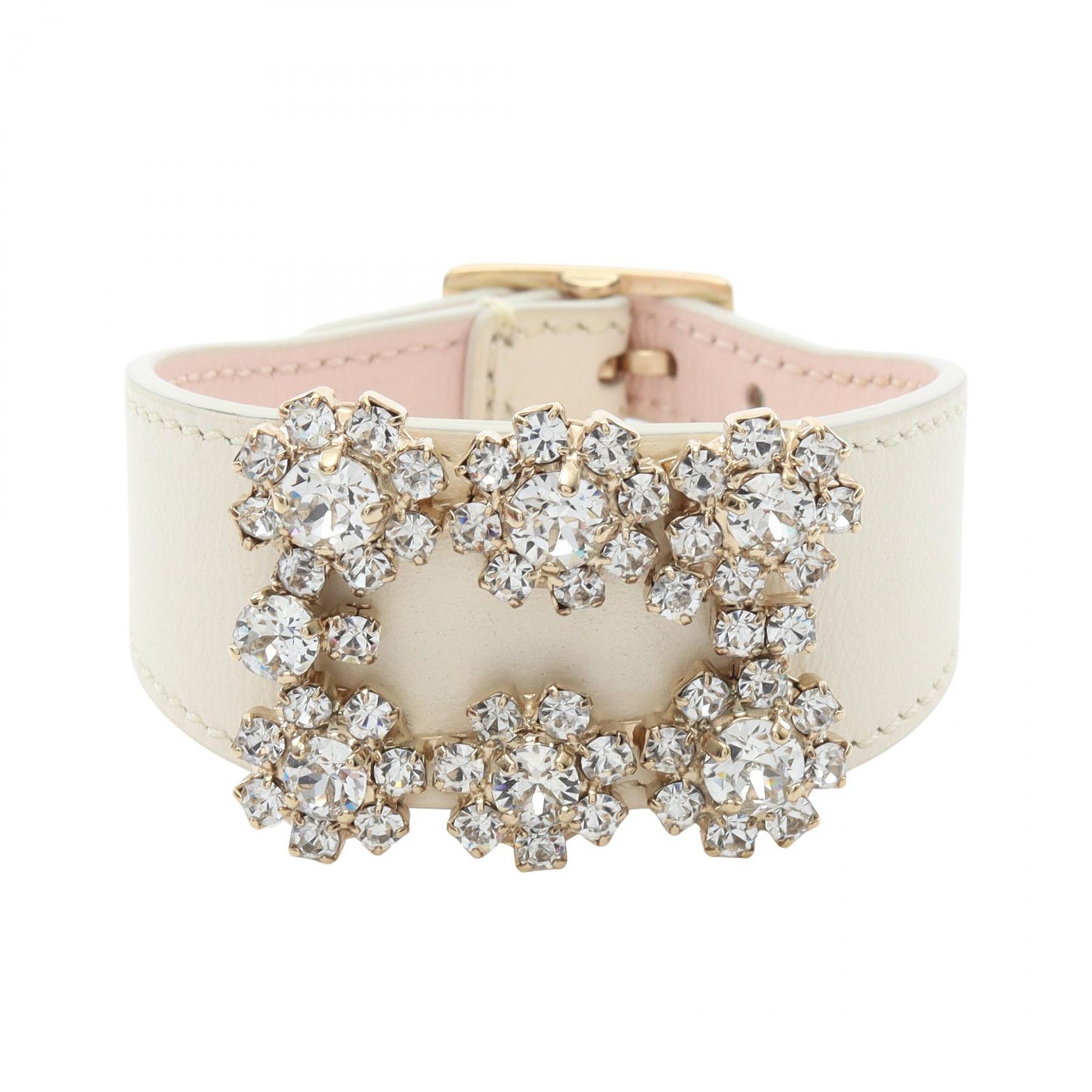 【10%OFFクーポン 7/21 10時～7/26 9:59】ロジェ ヴィヴィエ Roger Vivier エフロレッセンス ビジュー ブレスレット アクセサリー レザー ラインストーン ホワイト系 【中古】｜RECLO（リクロ）店