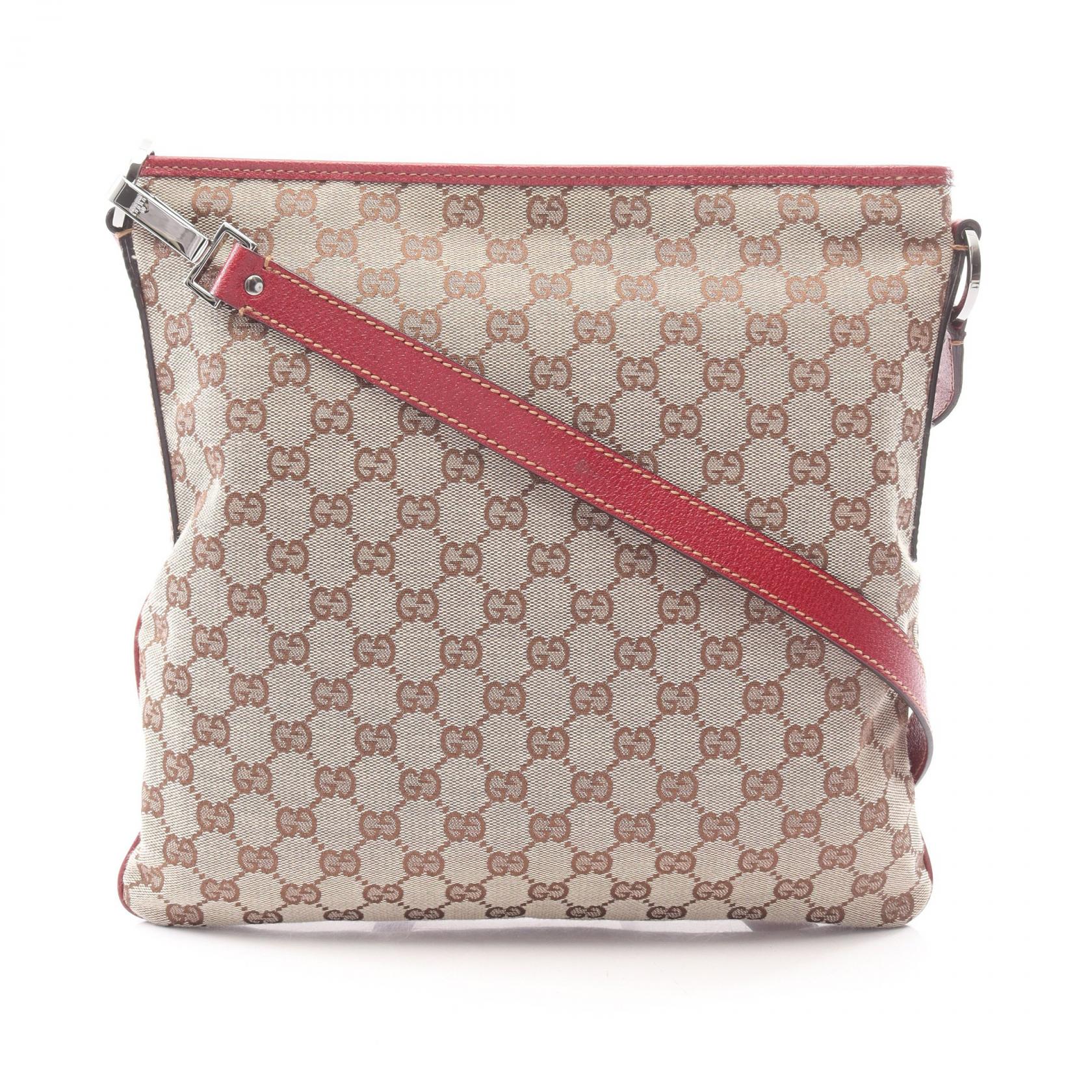【15%OFFクーポン 7/19 20時～7/26 9:59】グッチ GUCCI GGキャンバス ショルダーバッグ バッグ キャンバス レザー ベージュ系 / ボルドー系 113013 【中古】｜RECLO（リクロ）店