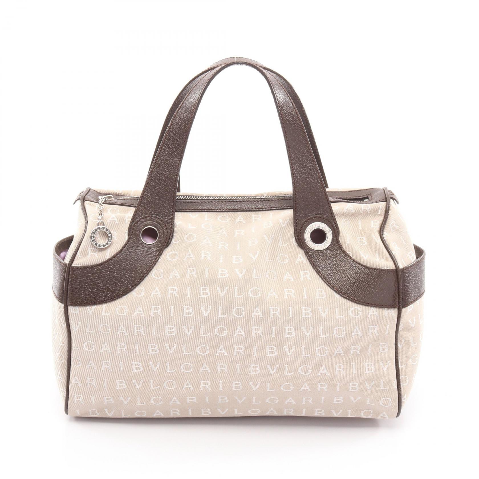 【全品ポイント11倍｜7/30 0:00-23:59】ブルガリ BVLGARI ロゴマニア ハンドバッグ バッグ キャンバス レザー ベージュ系 / ブラウン系 【中古】｜RECLO（リクロ）店 26,950円