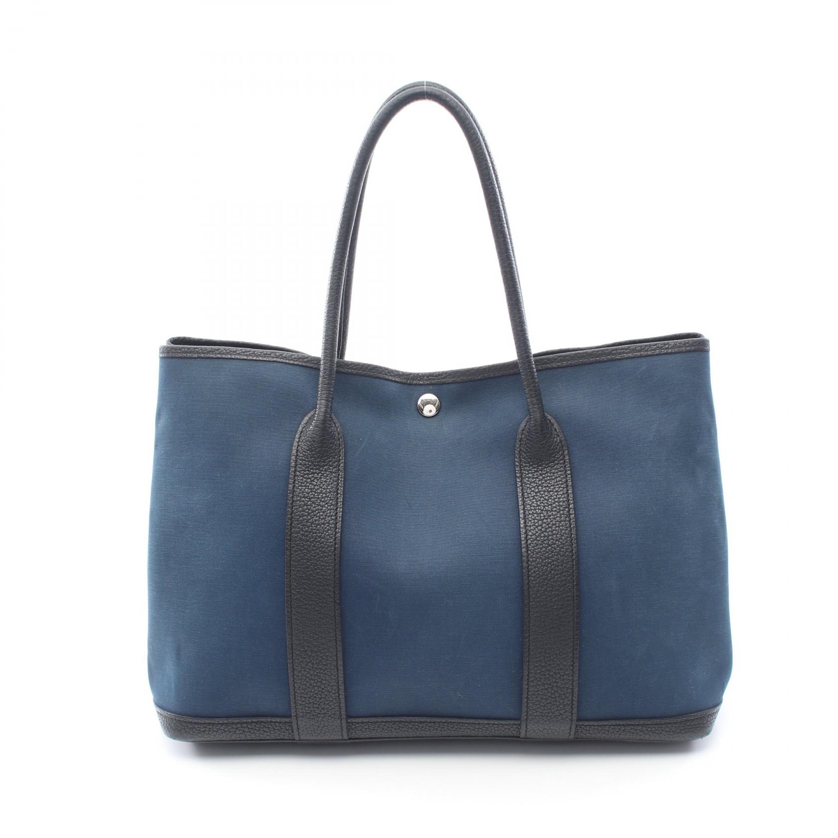 【10%OFFクーポン 7/21 10時~7/26 9:59】エルメス HERMES ガーデンパーティPM ブルーニュイ ブラック トートバッグ バッグ レザー キャンバス トワルオフィシエ ネゴンダ ネイビー系 / ブラック系 【中古】|RECLO(リクロ)店