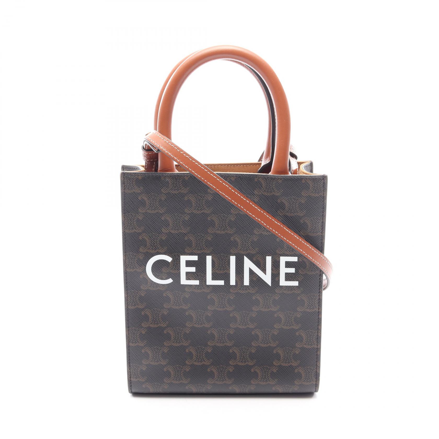 【15%OFFクーポン 7/19 20時～7/26 9:59】セリーヌ CELINE ミニ バーティカル カバ トリオンフ 2WAY ハンドバッグ バッグ PVCコーティングキャンバス レザー ブラック系 / ブラウン系 194372 【中古】｜RECLO（リクロ）店