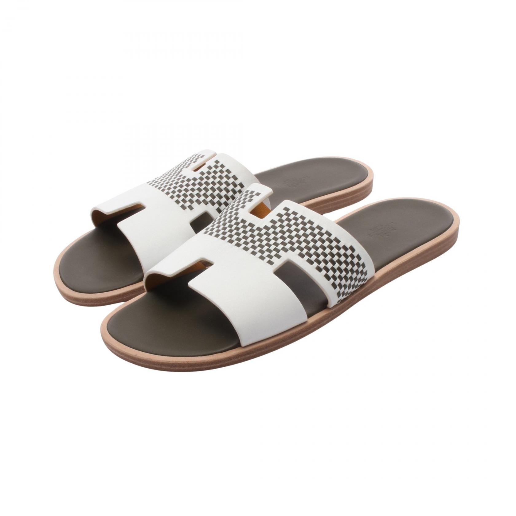 【10%OFFクーポン 7/21 10時～7/26 9:59】エルメス HERMES イズミール サンダル 靴 レザー ホワイト系 / カーキ系 【中古】｜RECLO（リクロ）店