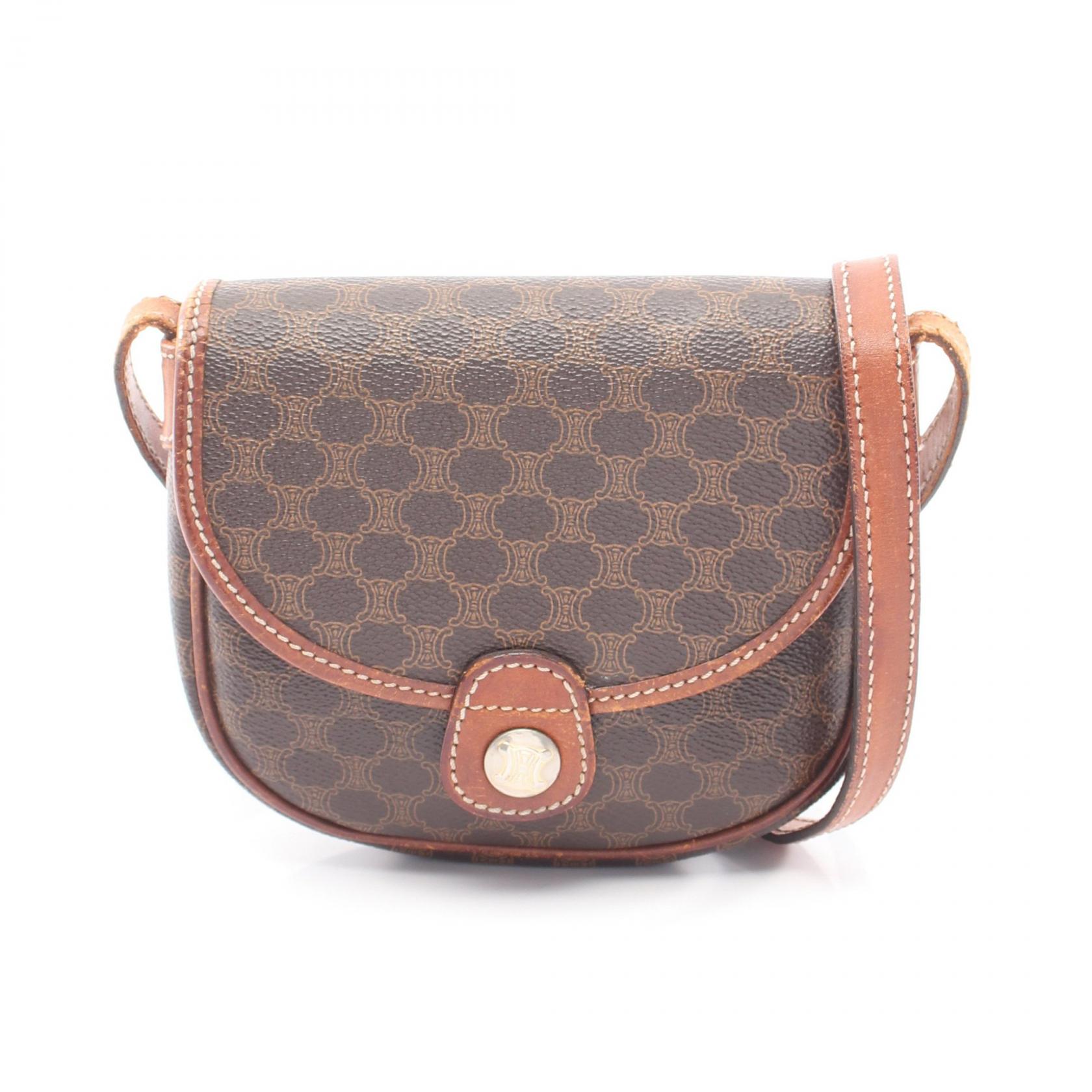 セリーヌ CELINE マカダム ショルダーバッグ バッグ PVCコーティングキャンバス レザー ブラウン系 【中古】|RECLO(リクロ)店