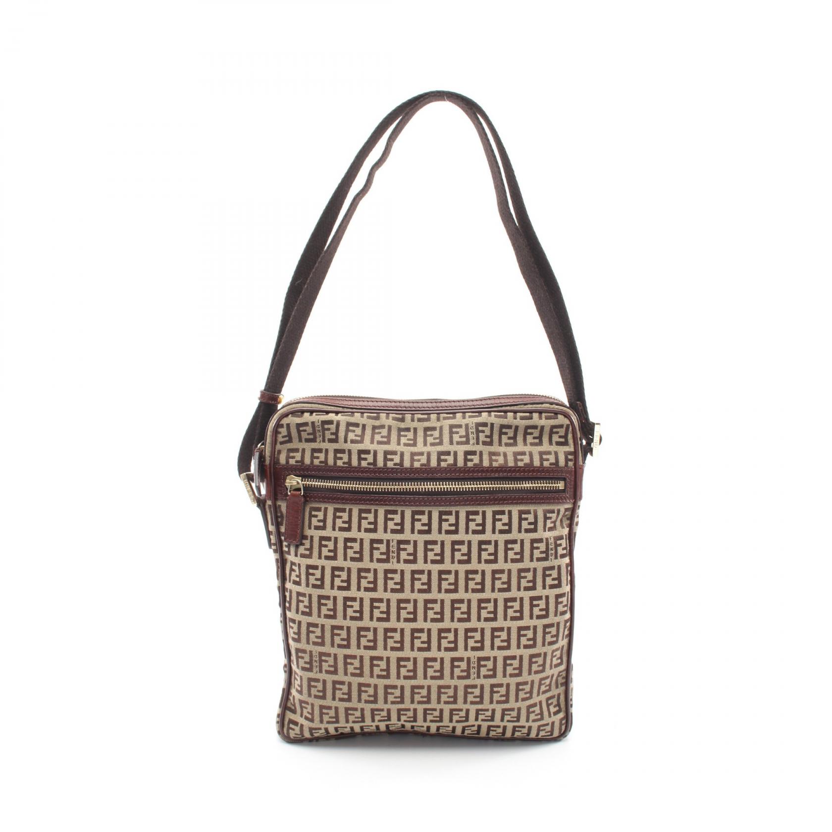 【15%OFFクーポン 7/19 20時～7/26 9:59】フェンディ FENDI ズッキーノ ショルダーバッグ バッグ キャンバス レザー ベージュ系 / ブラウン系 【中古】｜RECLO（リクロ）店
