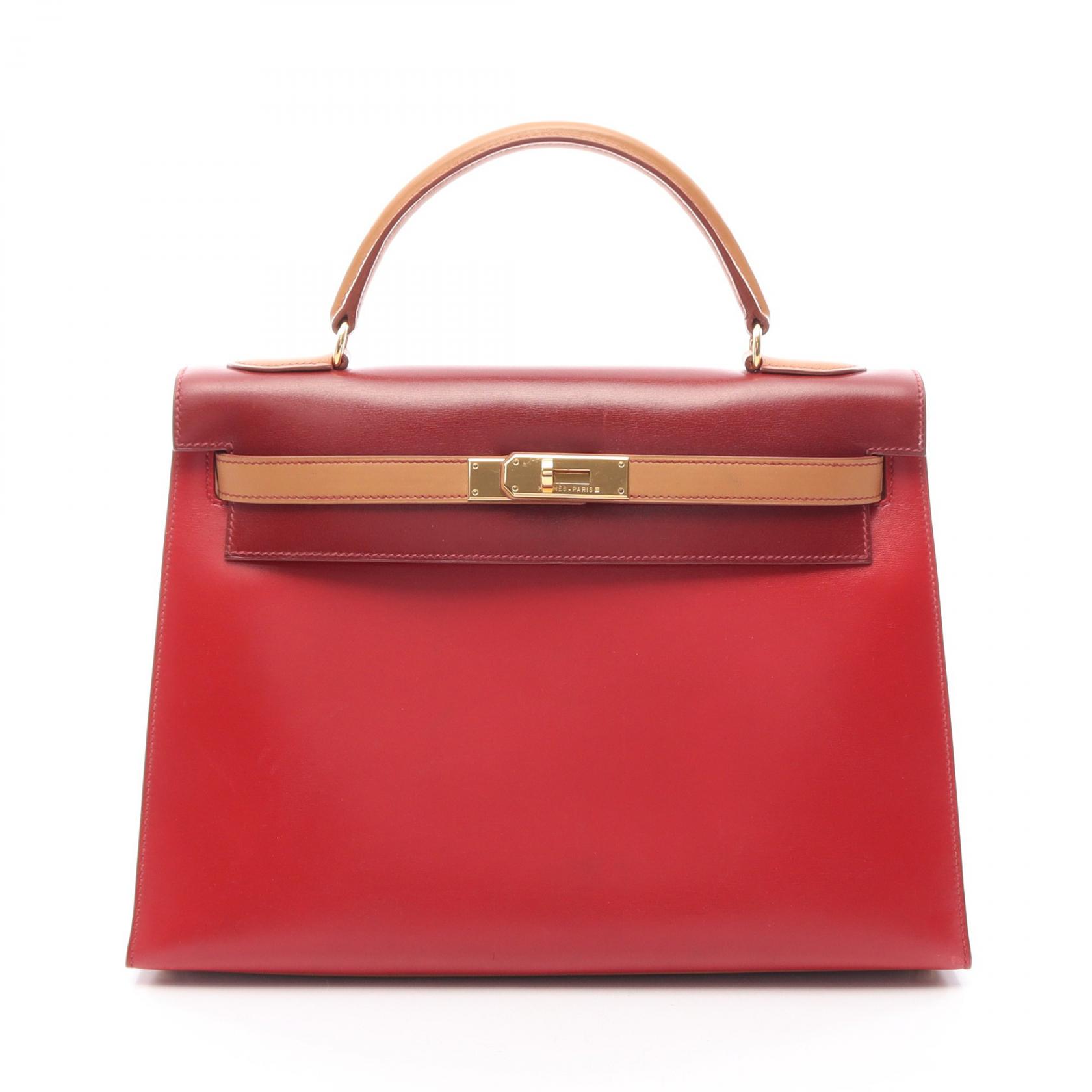 【10%OFFクーポン 7/21 10時~7/26 9:59】エルメス HERMES ケリー32 トリコロール 2WAY ハンドバッグ バッグ カーフ(牛革) ボックスカーフ レッド系 / ボルドー系 / ブラウン系 【中古】|RECLO(リクロ)店