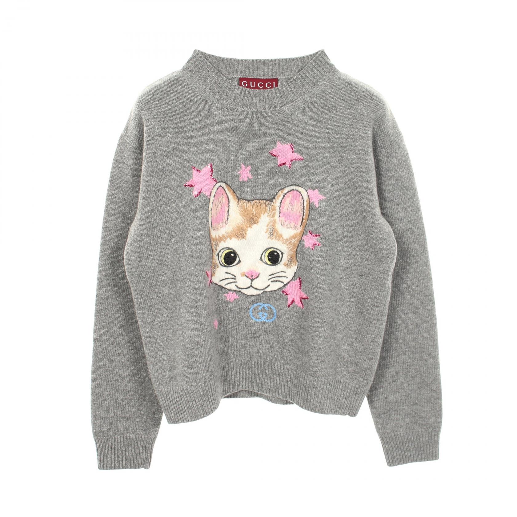 【10%OFFクーポン 7/21 10時～7/26 9:59】グッチ GUCCI GUCCI &times; ヒグチユウコ インターロッキングG ネコ 日本限定 ニット 衣料品 トップス ウール グレー系 864156 【中古】｜RECLO（リクロ）店