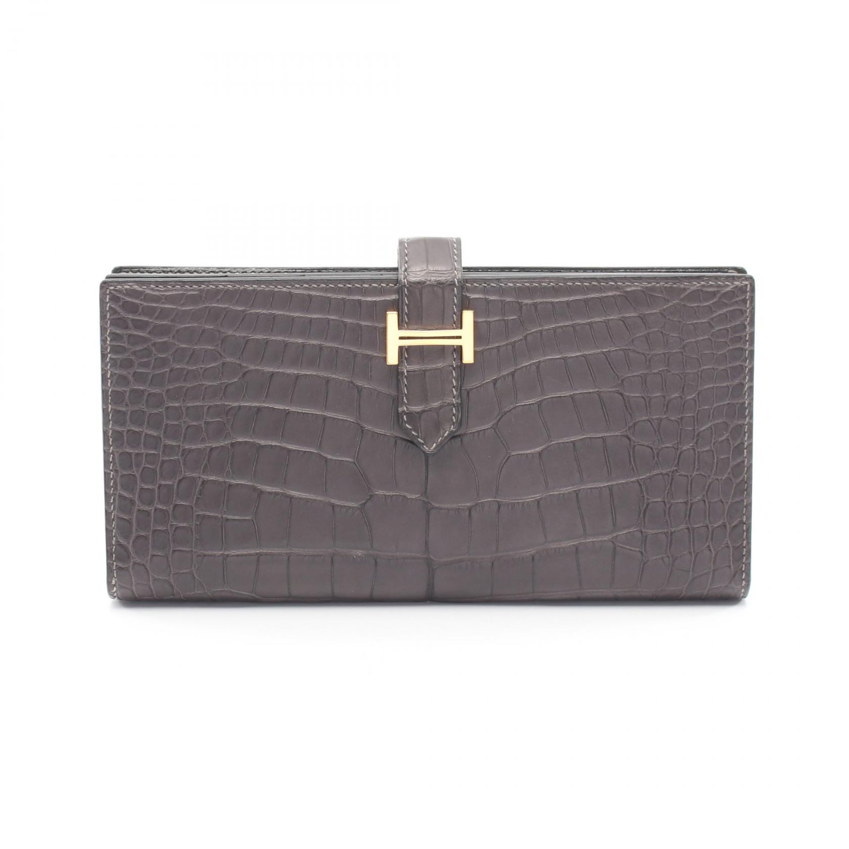 【10%OFFクーポン 7/18 0時~7/21 9:59】エルメス HERMES ベアンスフレ グラファイト 二つ折り長財布 財布 アリゲーターマット アリゲーターマット グレー系 【中古】|RECLO(リクロ)店