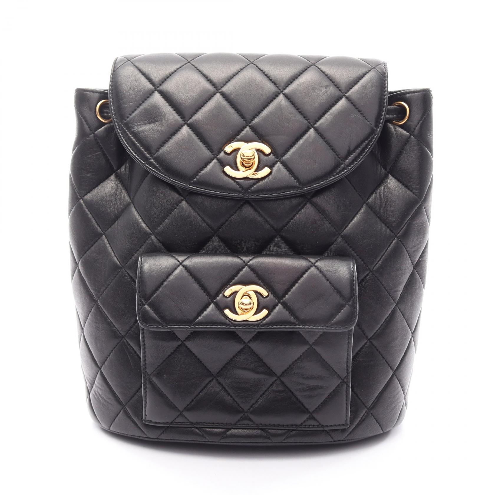 【15%OFFクーポン 7/19 20時~7/26 9:59】シャネル CHANEL マトラッセ ターンロック リュックサック バックパック バッグ ラムスキン(羊革) ブラック系 【中古】|RECLO(リクロ)店