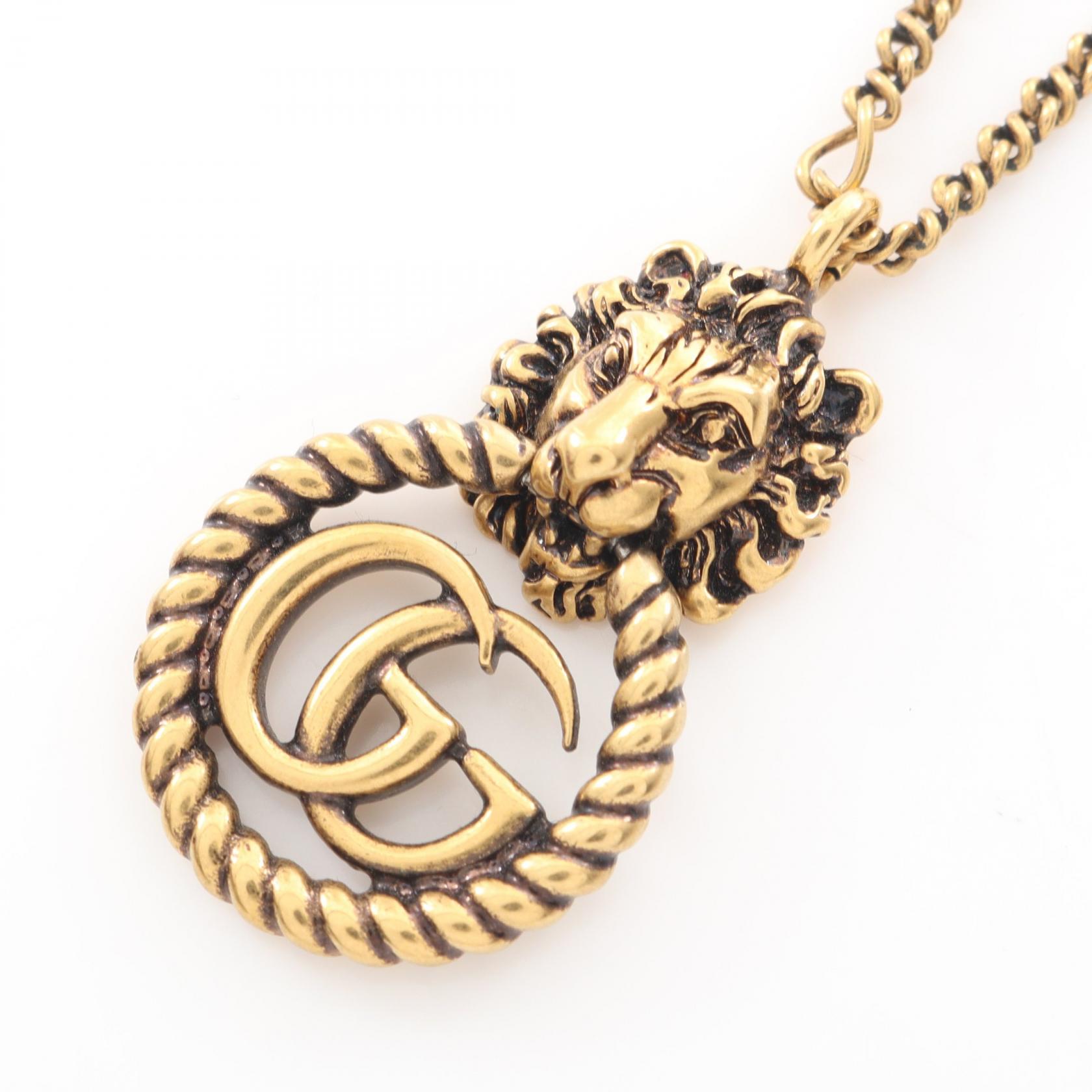 【10%OFFクーポン 7/21 10時～7/26 9:59】グッチ GUCCI ライオンヘッド GGマーモント ネックレス ジュエリー GP（ゴールドメッキ） ゴールド系 【中古】｜RECLO（リクロ）店