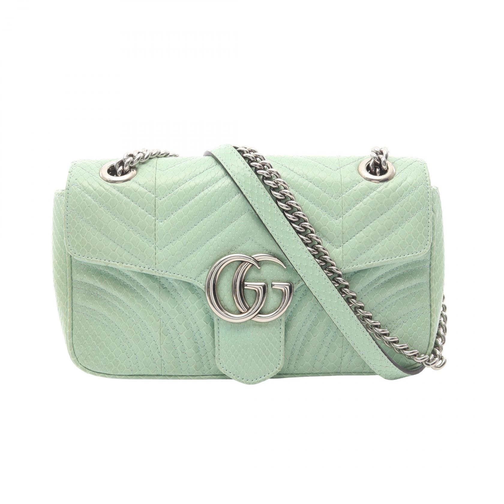 【10%OFFクーポン 7/21 10時～7/26 9:59】グッチ GUCCI GGマーモント キルティング スモール ショルダーバッグ バッグ エキゾチックレザー グリーン系 443497 【中古】｜RECLO（リクロ）店
