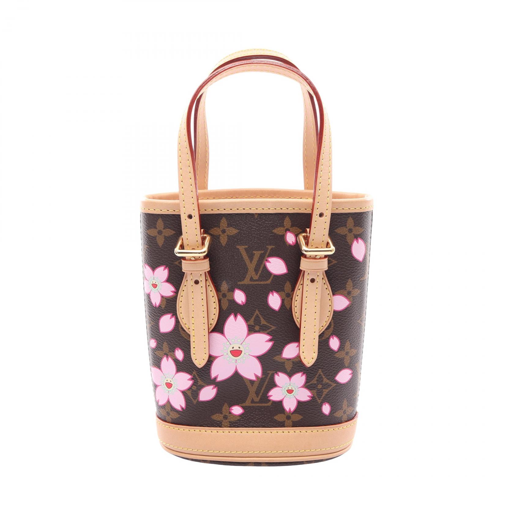 【10%OFFクーポン 7/21 10時～7/26 9:59】ルイ・ヴィトン LOUIS VUITTON LV &times; TM ナノ バケット モノグラムチェリーブロッサム ハンドバッグ バッグ PVCコーティングキャンバス レザー ブラウン系 / マルチカラー M13417 【中古】｜RECLO（リクロ）店