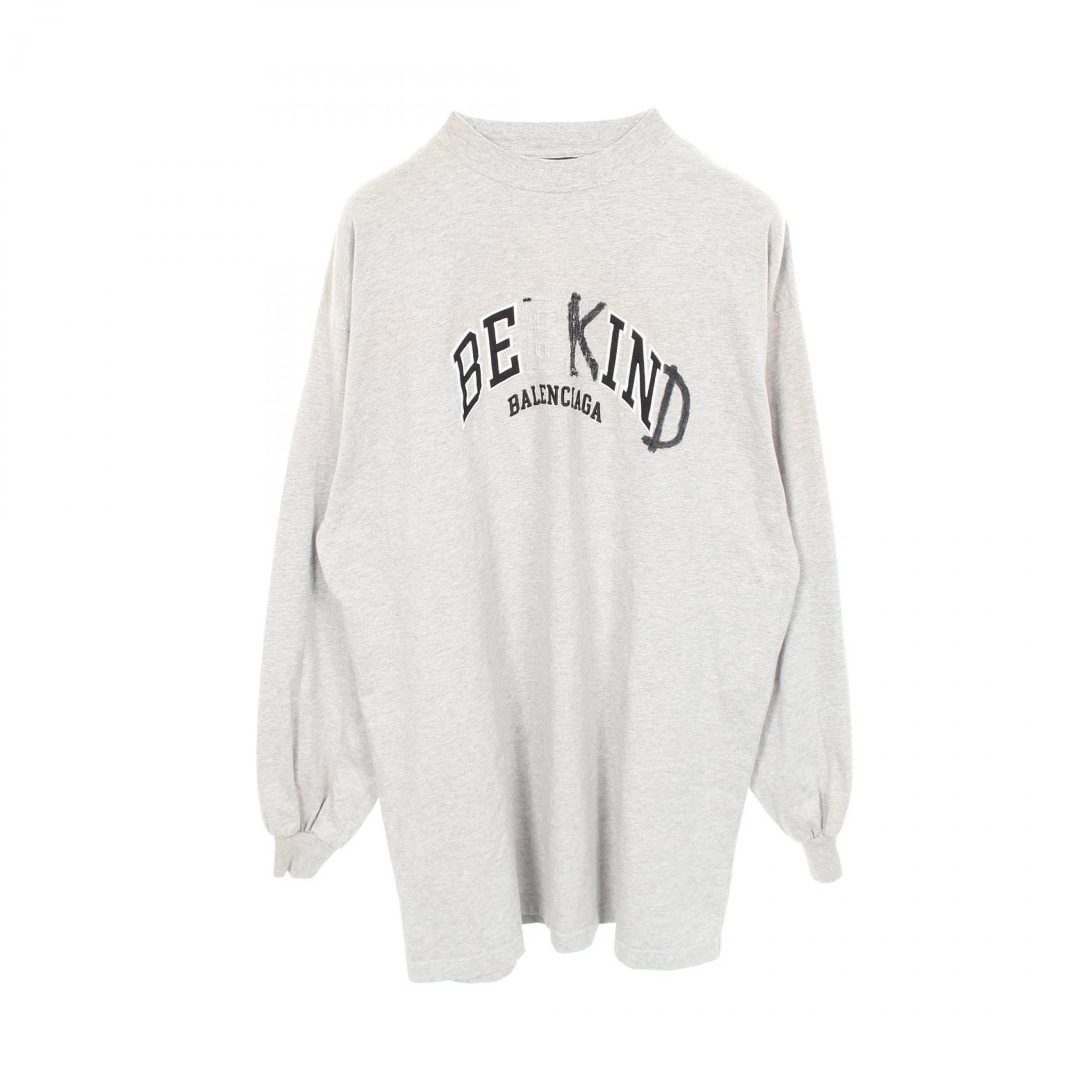 【10%OFFクーポン 7/21 10時～7/26 9:59】バレンシアガ BALENCIAGA Be Kind Tee ロゴ刺繍 ヴィンテージ加工 ユーズド加工 長袖Tシャツ 衣料品 トップス コットン グレー系 【中古】｜RECLO（リクロ）店 35,750円