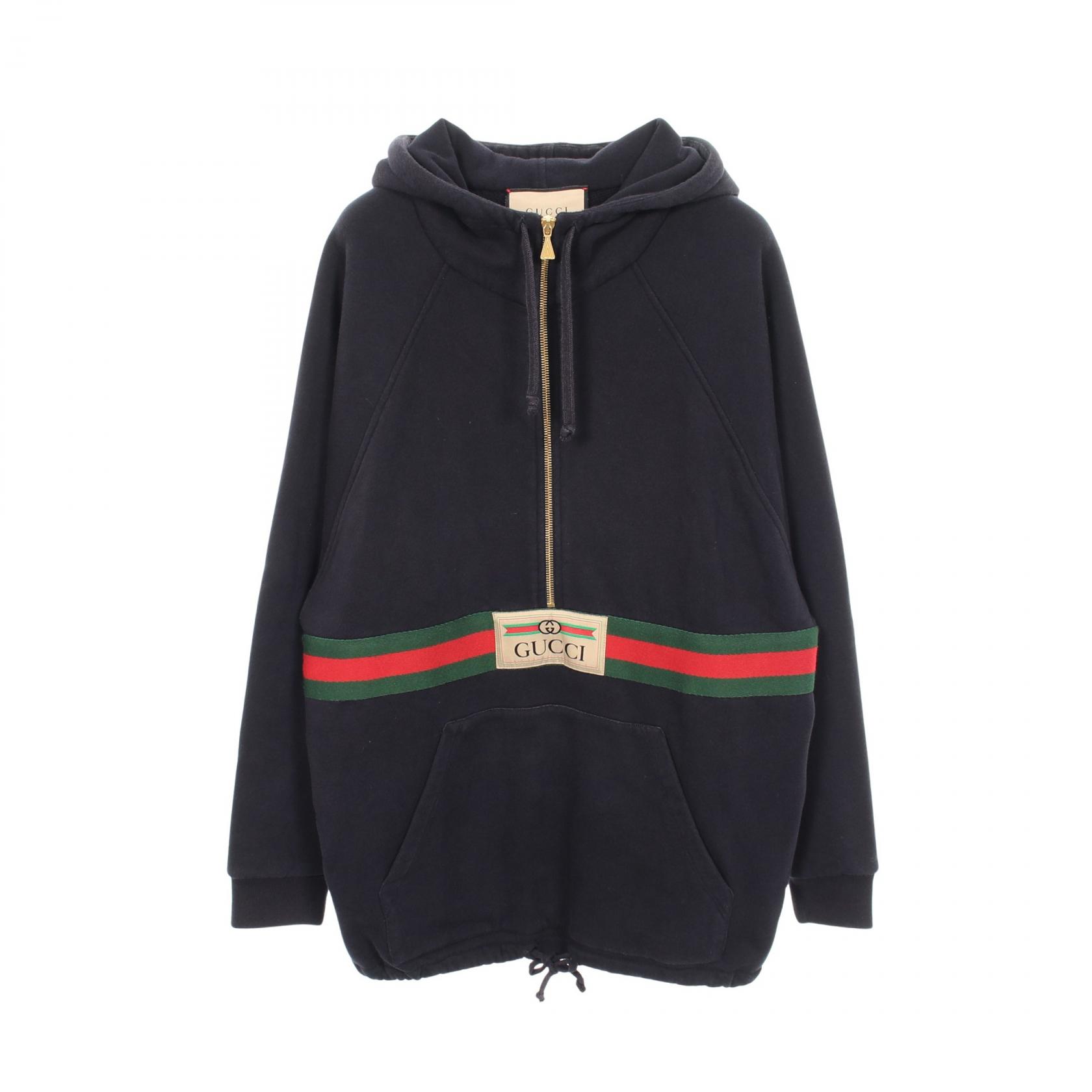 【10%OFFクーポン 7/18 0時~7/21 9:59】グッチ GUCCI ウェブ シェリーライン ハーフジップ パーカー 衣料品 トップス コットン ネイビー系 / マルチカラー 644656 【中古】|RECLO(リクロ)店