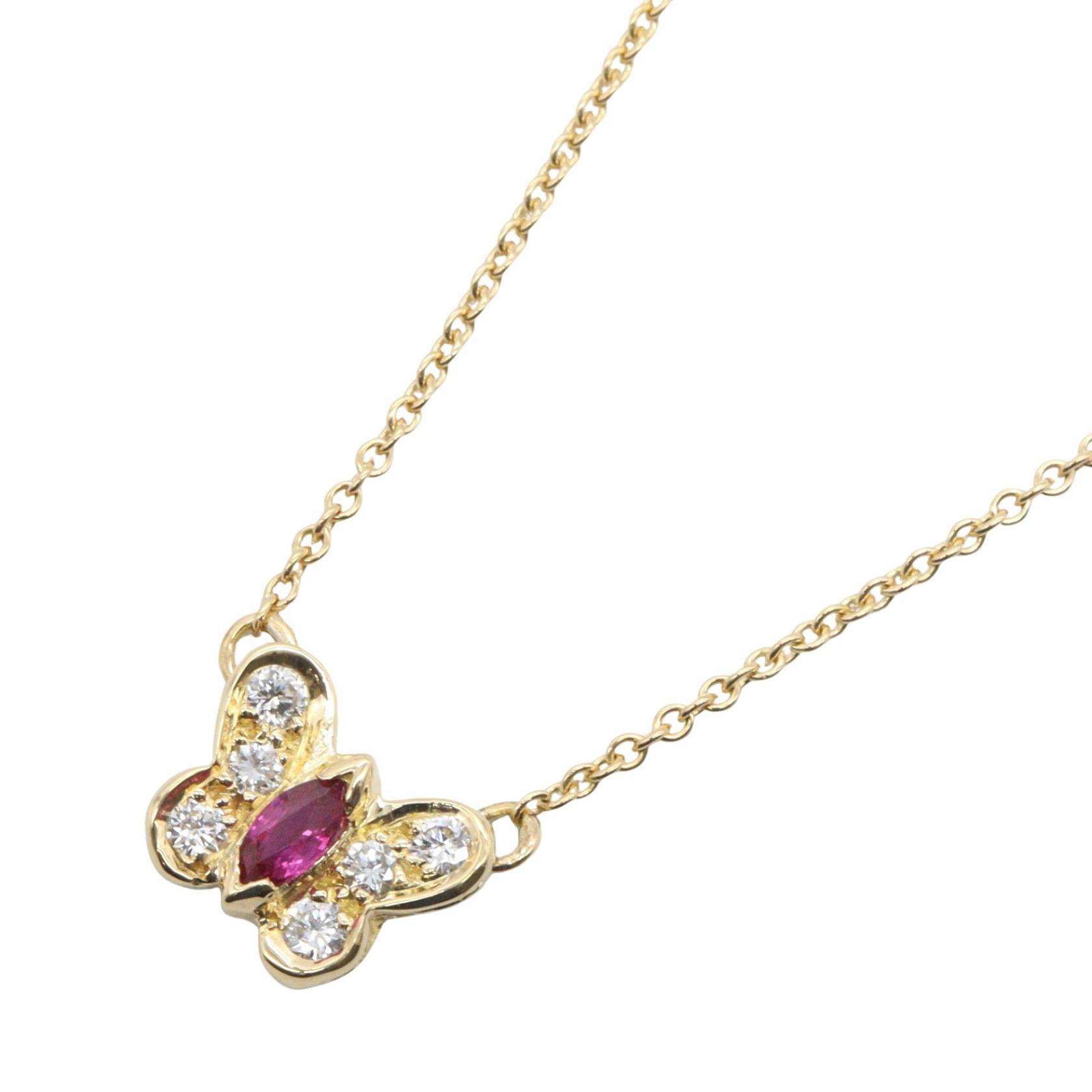 【10%OFFクーポン 7/21 10時～7/26 9:59】ヴァンクリーフ＆アーペル Van Cleef & Arpels パピヨン ルビー ダイヤ ネックレス ネックレス ジュエリー K18（イエローゴールド） ダイヤモンド ルビー ゴールド系 / レッド系 / クリア系 【中古】｜RECLO（リクロ）店