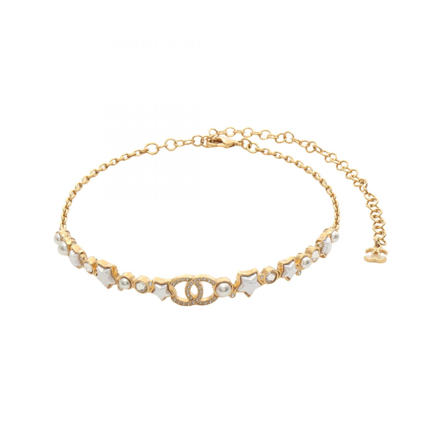 【10%OFFクーポン 7/18 0時～7/21 9:59】シャネル CHANEL ココマーク スター チョーカー アクセサリー GP（ゴールドメッキ） フェイクパール / ラインストーン ゴールド系 / ホワイト系 / クリア系 【中古】｜RECLO（リクロ）店