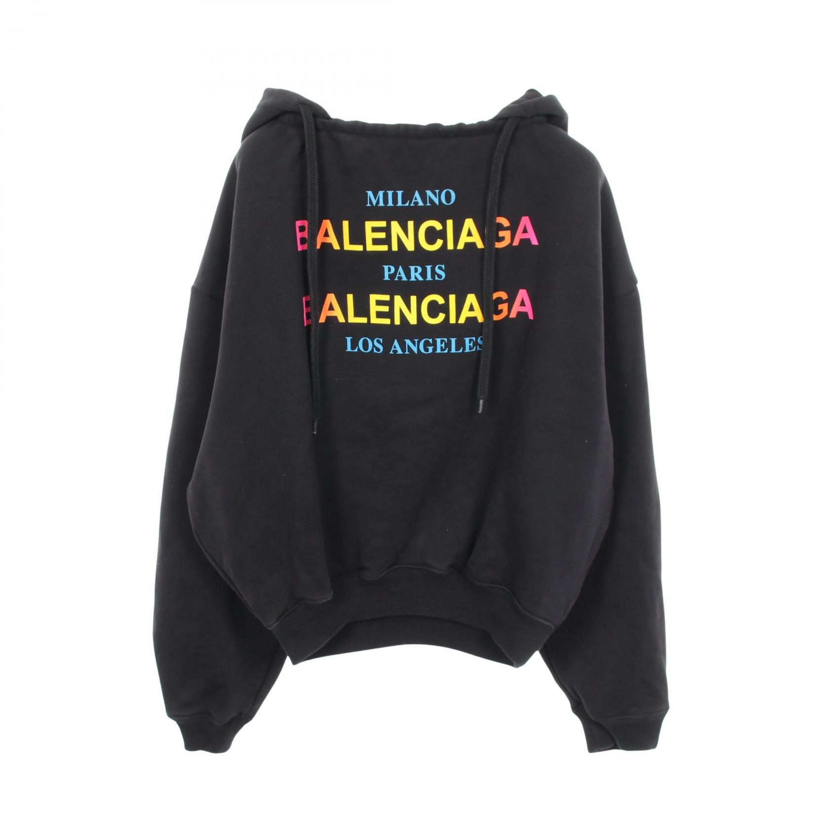 【10%OFFクーポン 7/18 0時~7/21 9:59】バレンシアガ BALENCIAGA レインボーロゴ パーカー 衣料品 トップス コットン ブラック系 【中古】|RECLO(リクロ)店