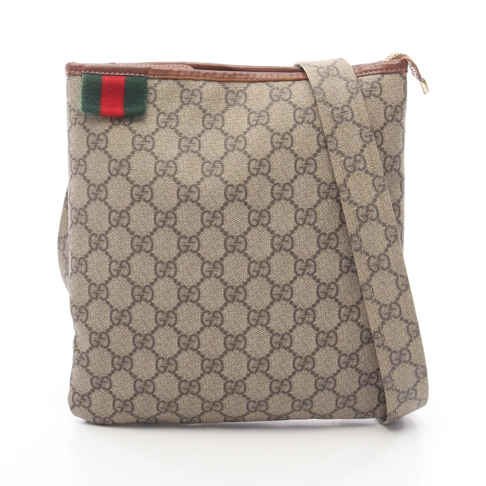 【20%OFFクーポン 7/19 20時～7/26 9:59】グッチ GUCCI GGスプリーム シェリーライン ショルダーバッグ バッグ PVCコーティングキャンバス レザー ベージュ系 / ブラウン系 246413 【中古】｜RECLO（リクロ）店