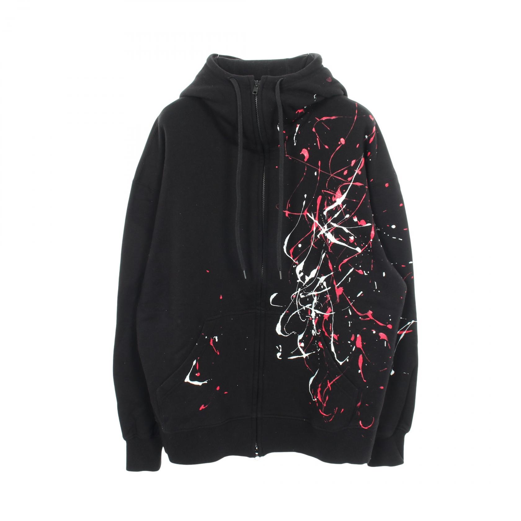 サイト s'yte FRENCH TERRY SPLASH PAINTED ZIP-UP HOODIE RED ペイント加工 パーカー 衣料品 トップス コットン ブラック系 【中古】|RECLO(リクロ)店