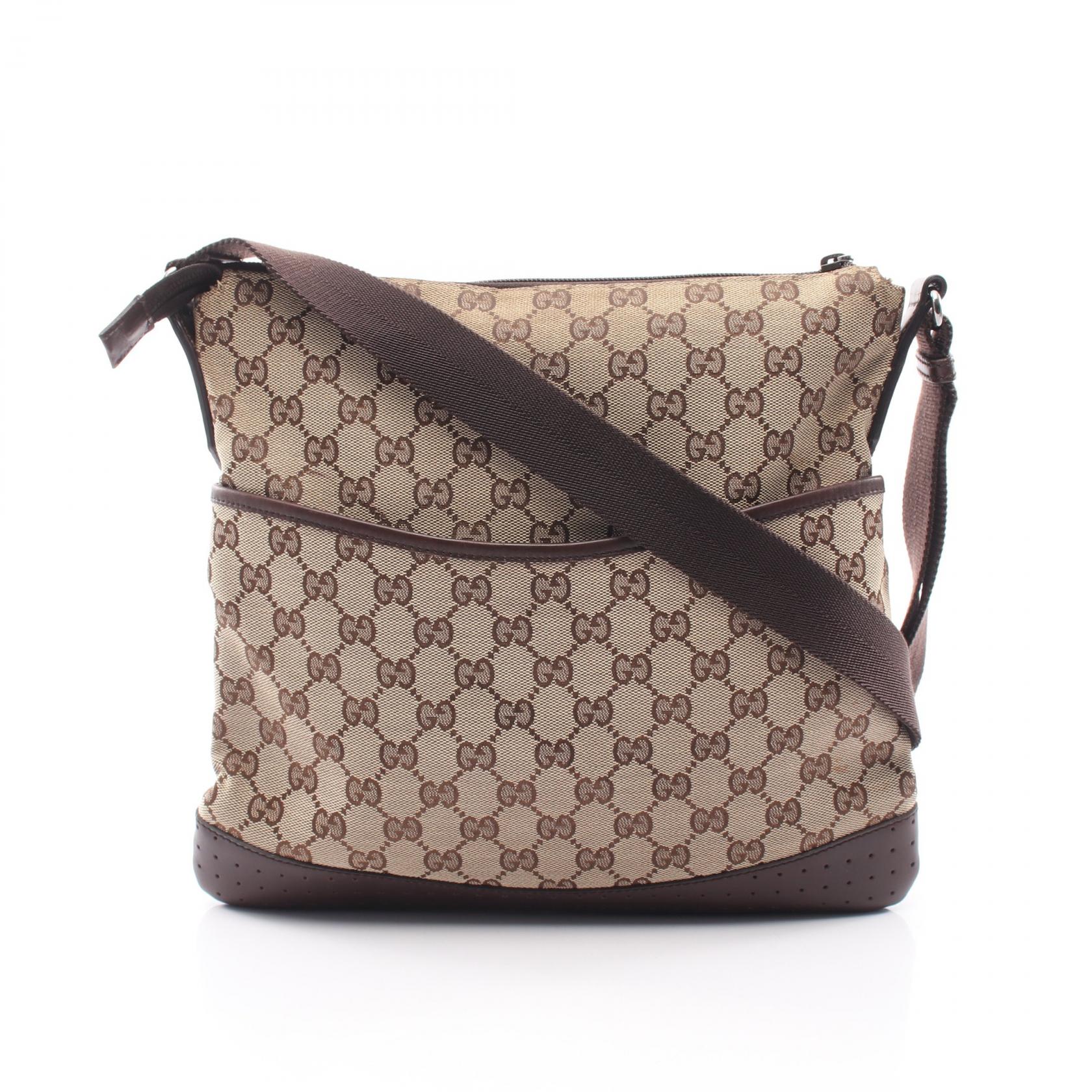 【10%OFFクーポン 7/21 10時~7/26 9:59】グッチ GUCCI GGキャンバス ショルダーバッグ バッグ キャンバス レザー ベージュ系 / ブラウン系 145857 【中古】|RECLO(リクロ)店
