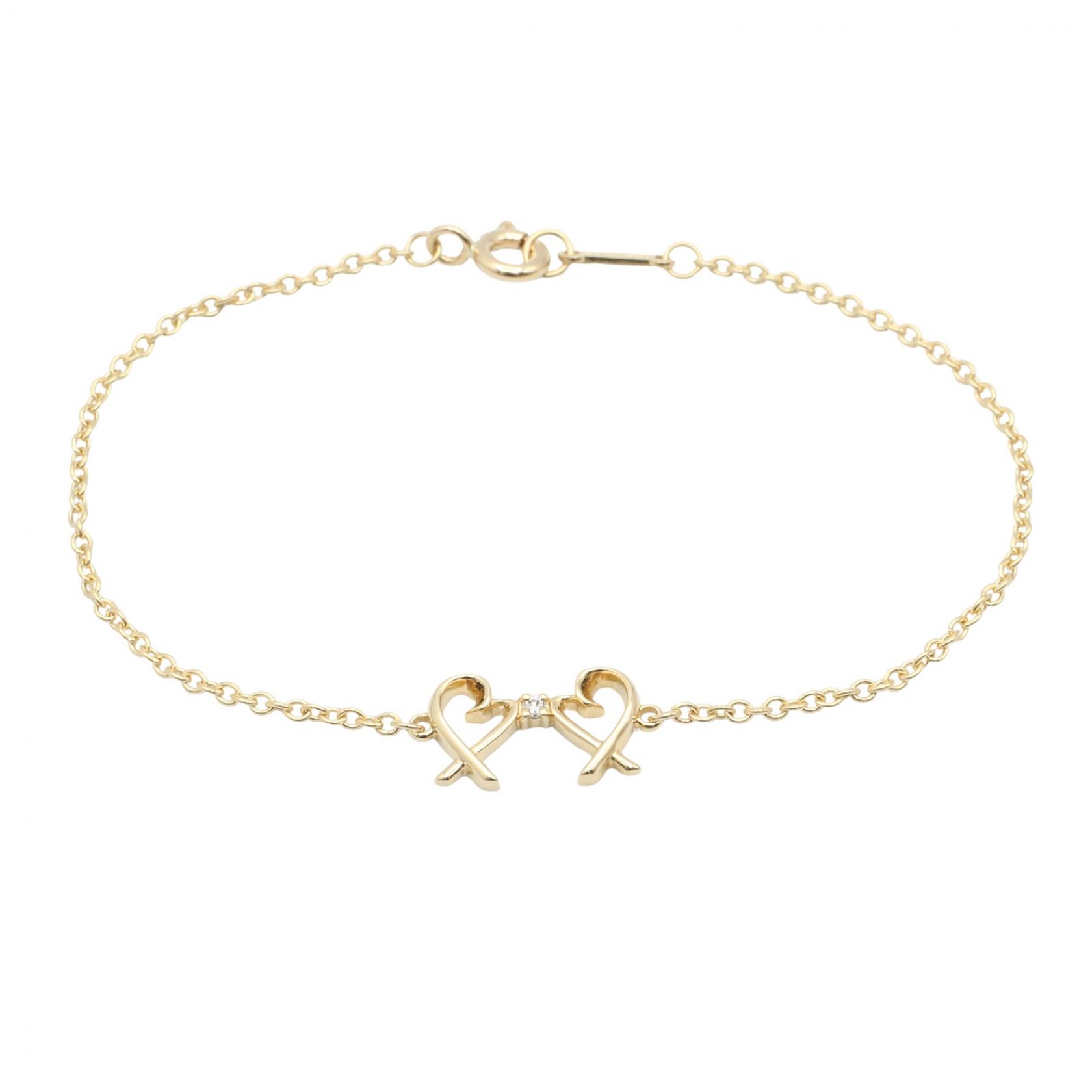【10%OFFクーポン 7/21 10時～7/26 9:59】ティファニー TIFFANY＆CO ダブル ラビング ハート ブレスレット ブレスレット アクセサリー K18（イエローゴールド） ダイヤモンド クリア系 / ゴールド系 ﾀﾞﾌﾞﾙﾗｳﾞｨﾝｸﾞﾊｰﾄﾀﾞｲﾔﾌ 【中古】｜RECLO（リクロ）店 60,500円