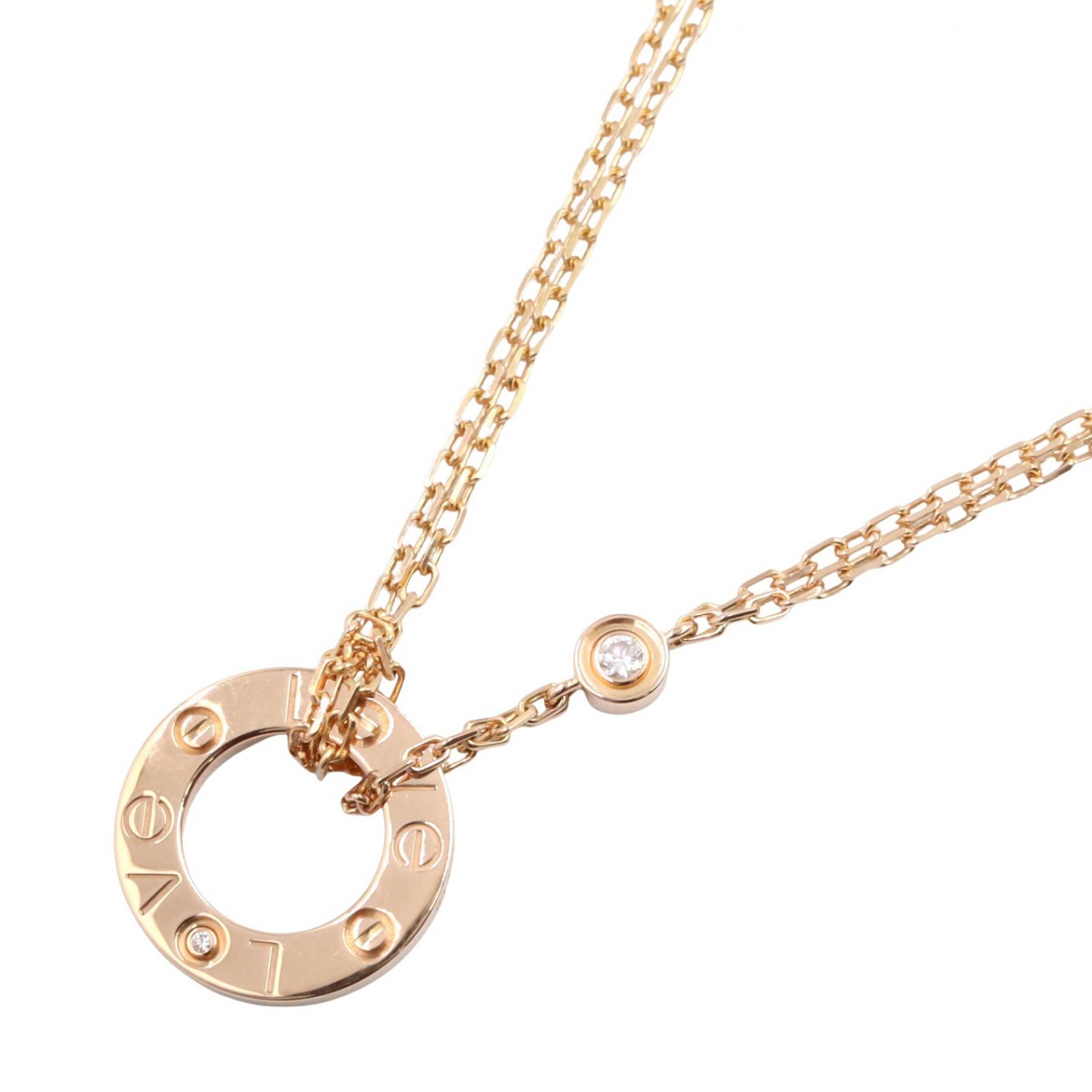 【10%OFFクーポン 7/21 10時～7/26 9:59】カルティエ CARTIER ラブサークル 2PD ネックレス ネックレス ジュエリー K18PG（ピンクゴールド） ダイヤモンド ゴールド系 / クリア系 B7224509 【中古】｜RECLO（リクロ）店