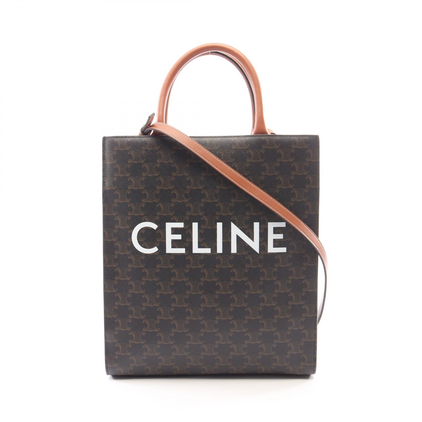 【15%OFFクーポン 7/19 20時~7/26 9:59】セリーヌ CELINE スモール バーティカル カバ トリオンフ 2WAY トートバッグ バッグ PVCコーティングキャンバス レザー ブラック系 / ブラウン系 191542BZK.04LU 【中古】|RECLO(リクロ)店
