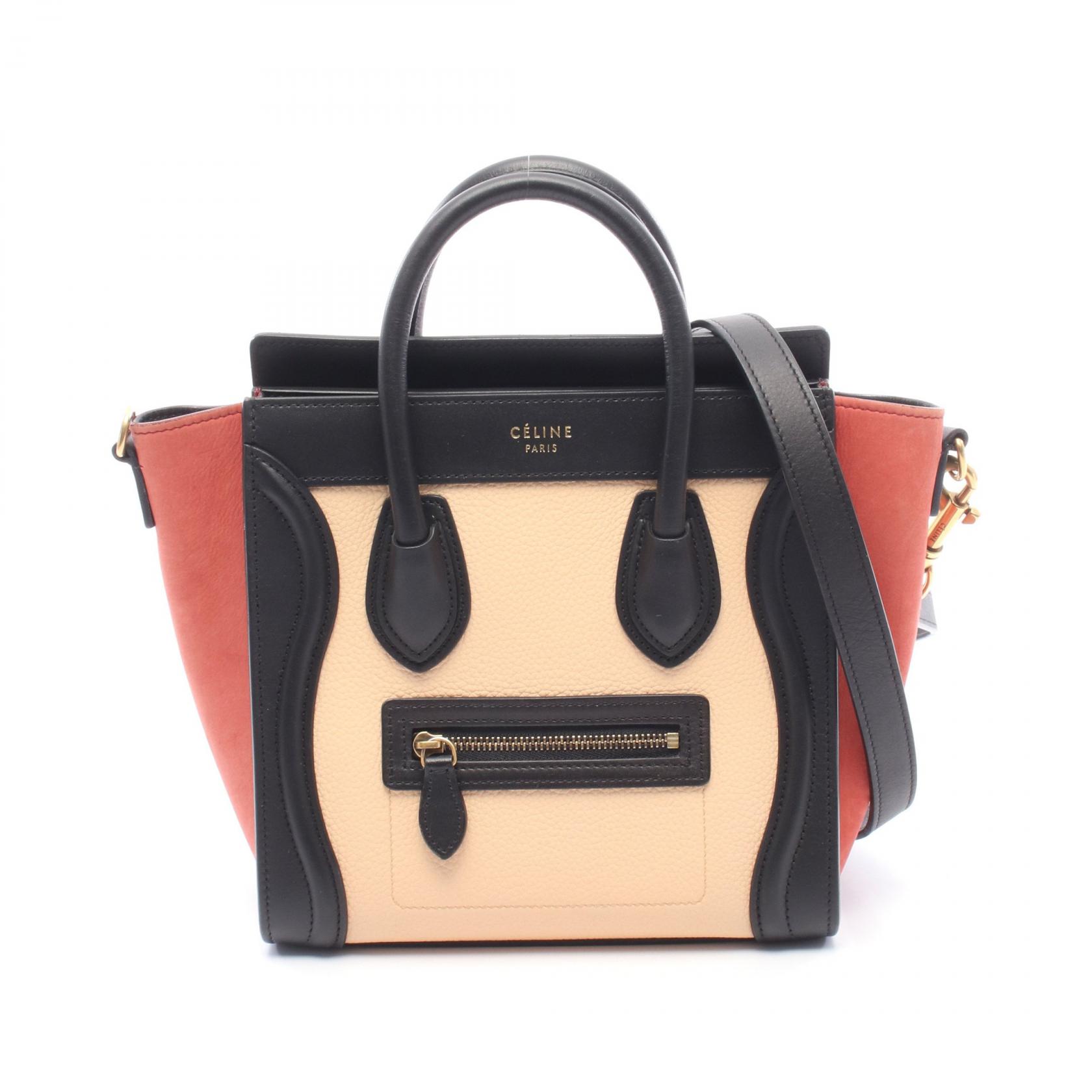 【15%OFFクーポン 7/19 20時～7/26 9:59】セリーヌ CELINE ラゲージ ナノショッパー 2WAY ハンドバッグ バッグ レザー レザー ベージュ系 / ブラック系 / レッド系 【中古】｜RECLO（リクロ）店