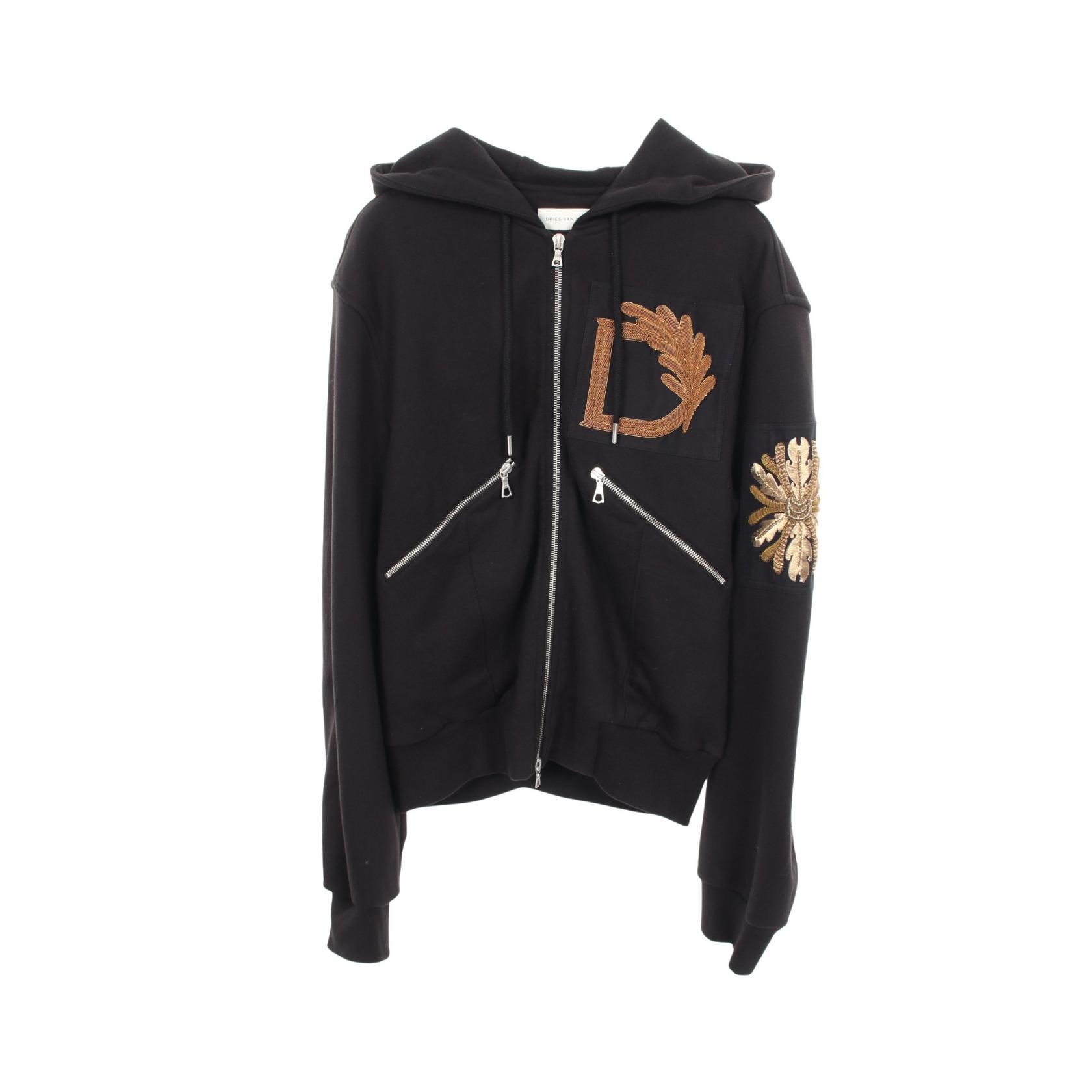 【10%OFFクーポン 7/21 10時~7/26 9:59】ドリスヴァンノッテン DRIES VAN NOTEN 刺繍 パーカー 衣料品 トップス コットン ブラック系 / ゴールド系 021163-1610-900 【中古】|RECLO(リクロ)店