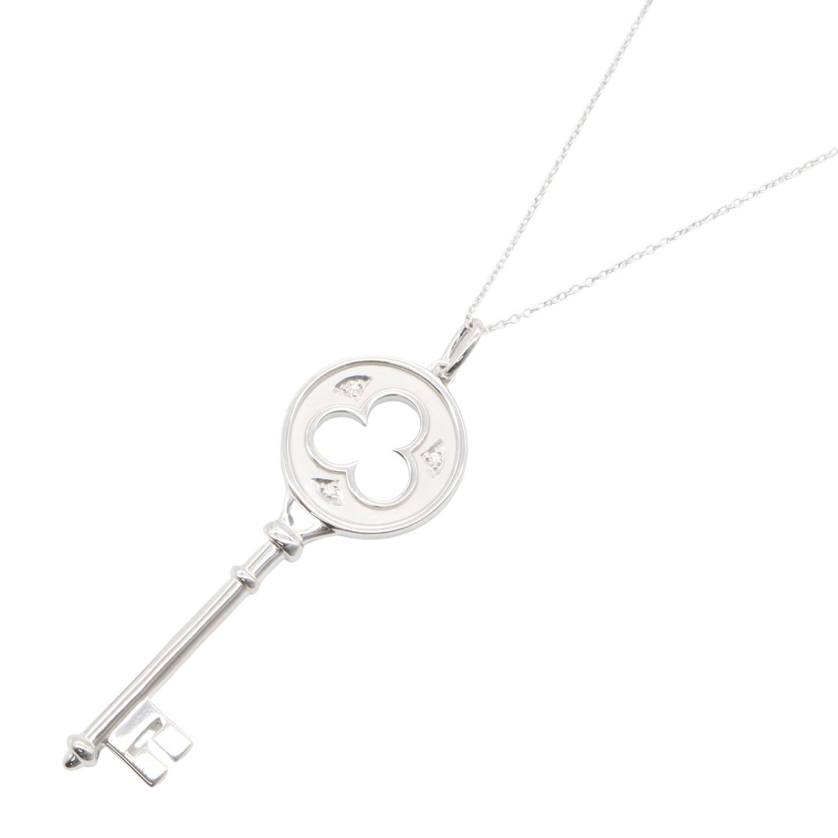 【10%OFFクーポン 7/18 0時～7/21 9:59】ティファニー TIFFANY＆CO クローバー キー ペンダント ダイヤ ネックレス ネックレス ジュエリー ダイヤモンド K18WG（ホワイトゴールド） シルバー系 / クリア系 【中古】｜RECLO（リクロ）店