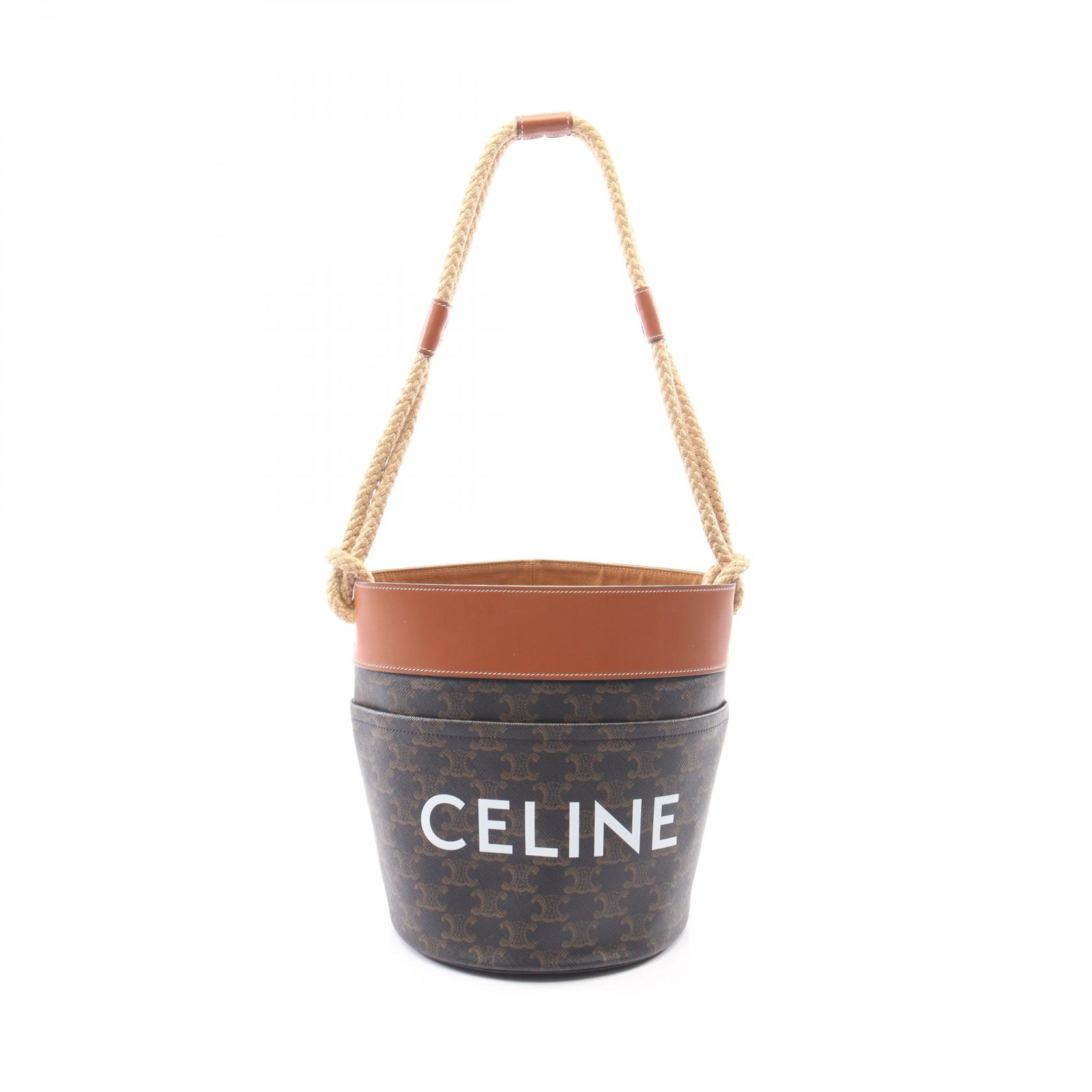【15%OFFクーポン 7/19 20時~7/26 9:59】セリーヌ CELINE トリオンフ バケットバッグ ショルダーバッグ バッグ PVCコーティングキャンバス レザー ブラック系 / ブラウン系 196272 【中古】|RECLO(リクロ)店