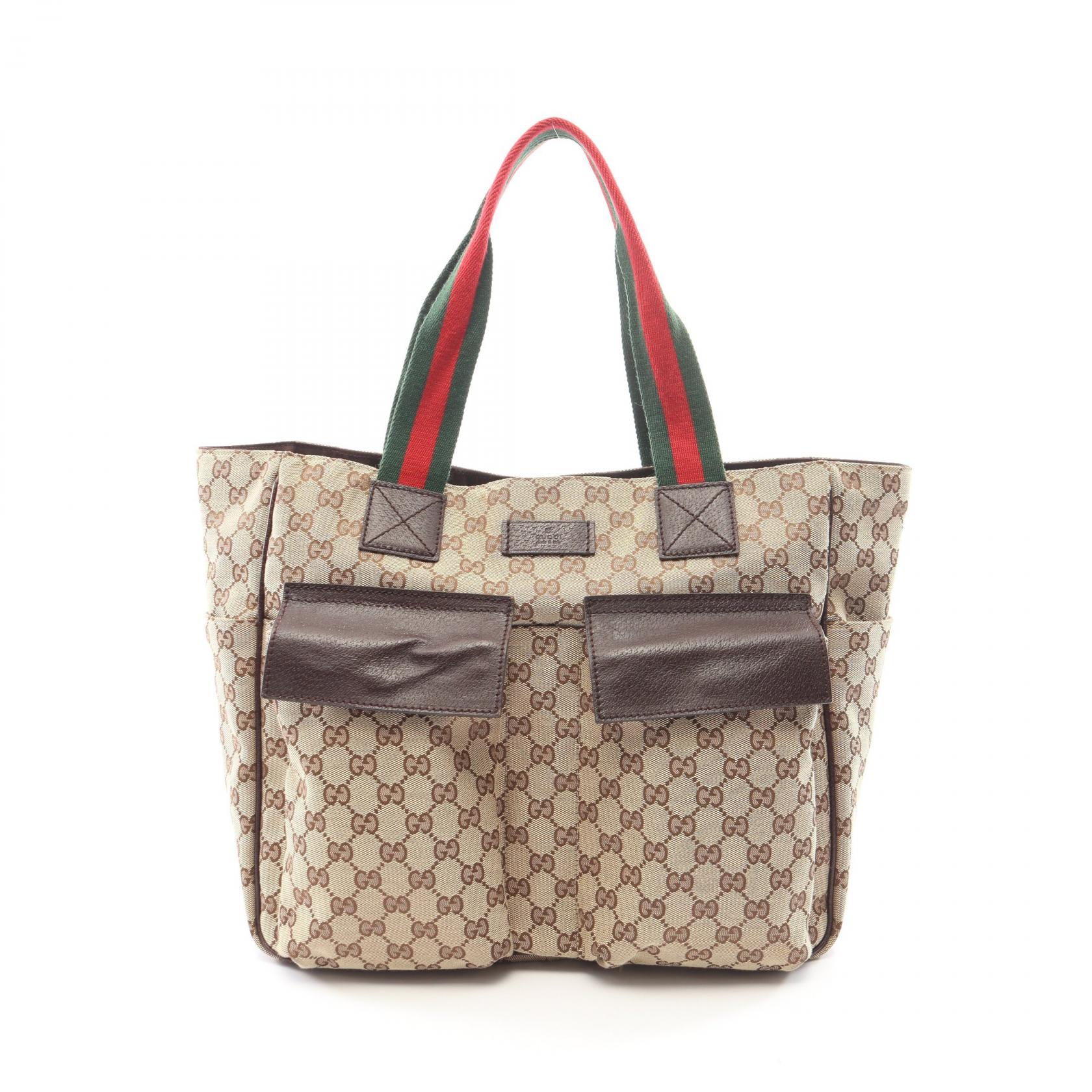 グッチ GUCCI GGキャンバス シェリーライン トートバッグ バッグ キャンバス レザー ベージュ系 / ブラウン系 161836 【中古】｜RECLO（リクロ）店