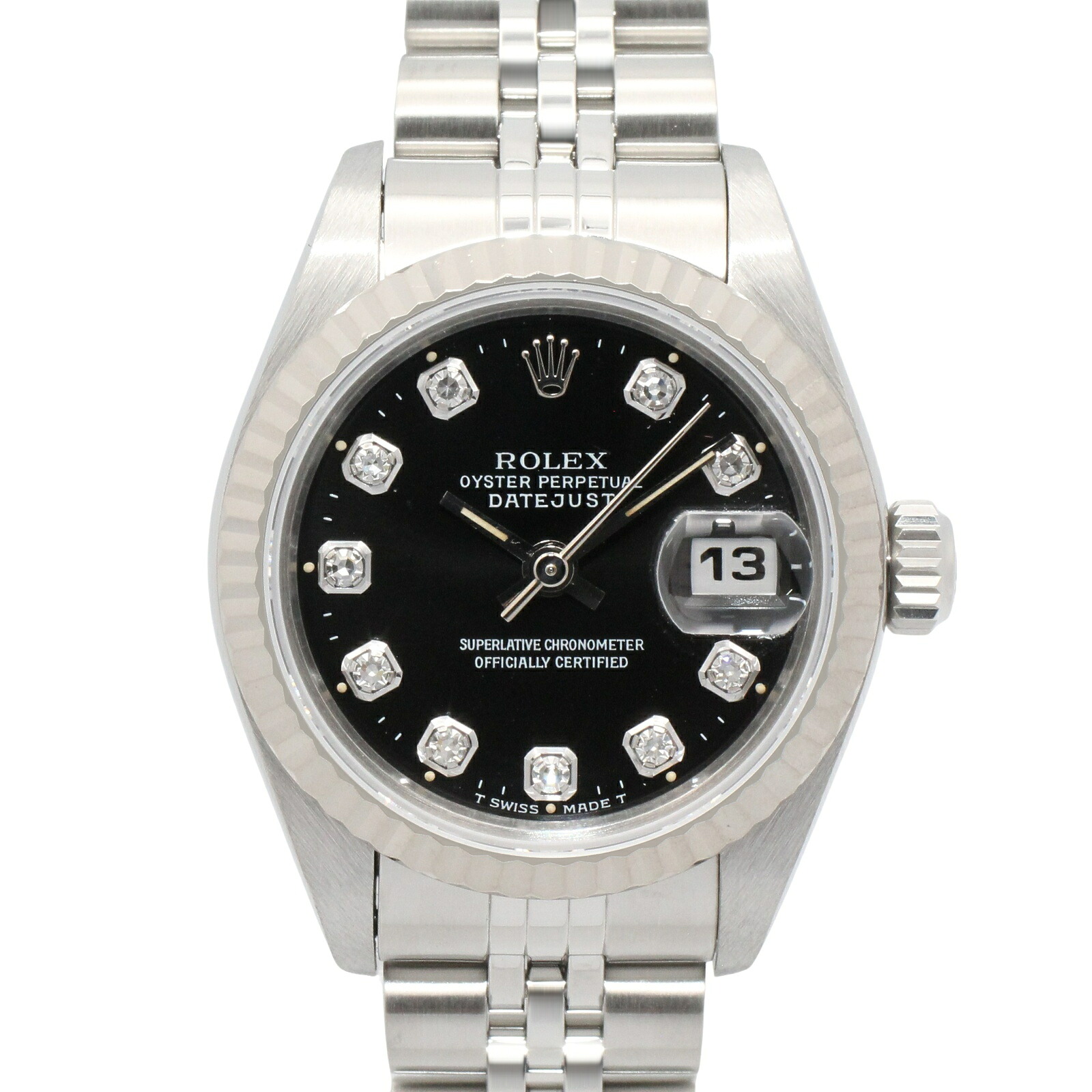 【10%OFFクーポン 7/21 10時~7/26 9:59】ロレックス ROLEX デイトジャスト W番 腕時計 時計 K18WG(ホワイトゴールド) ステンレススチール ダイヤモンド ブラック系 新ダイヤ 67174G 【中古】|RECLO(リクロ)店
