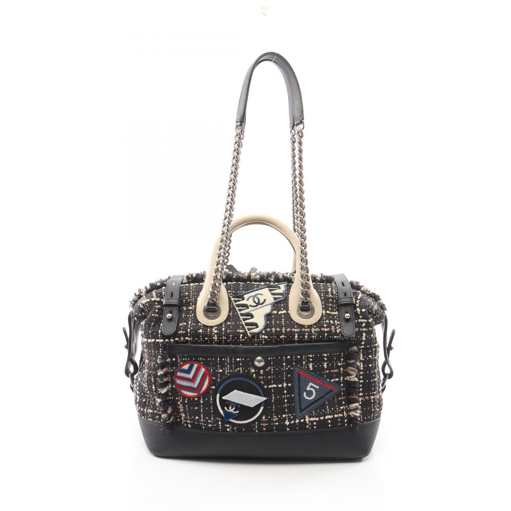 【15%OFFクーポン 7/19 20時~7/26 9:59】シャネル CHANEL エアライン ボーリングバッグ 2WAY ショルダーバッグ バッグ ファブリック レザー ブラック系 / ホワイト系 【中古】|RECLO(リクロ)店