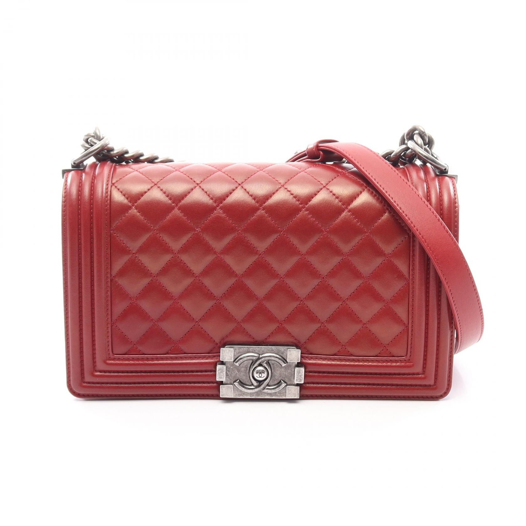 【15%OFFクーポン 7/19 20時~7/26 9:59】シャネル CHANEL ボーイシャネル ショルダーバッグ バッグ ラムスキン(羊革) ボルドー系 【中古】|RECLO(リクロ)店