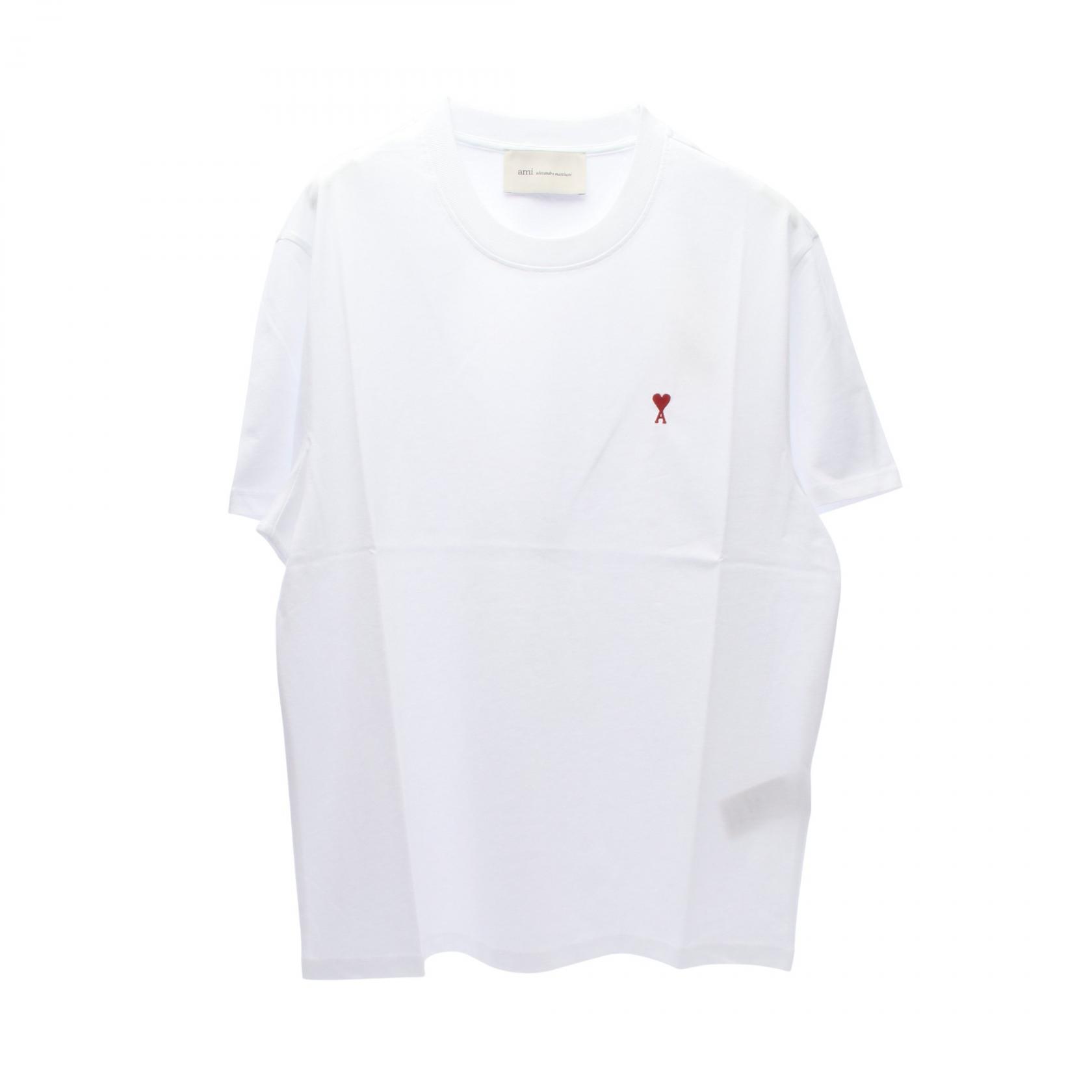 アミ AMI ハートロゴ刺繍 カットソー 衣料品 トップス コットン ホワイト系 UTS035.724100XL 【新品】|RECLO(リクロ)店