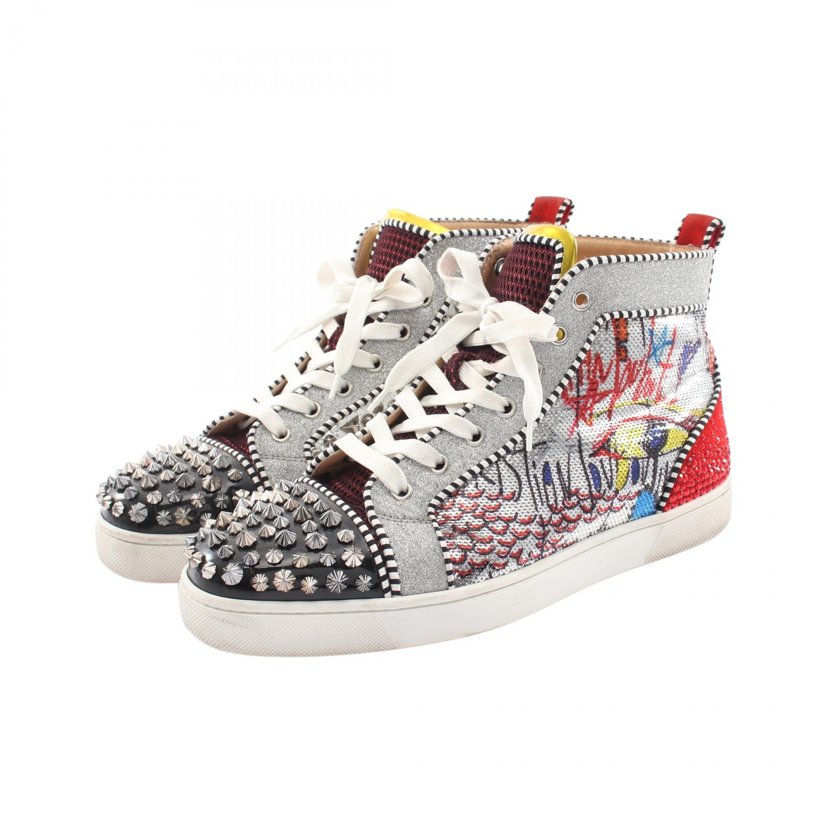 【10%OFFクーポン 7/21 10時~7/26 9:59】クリスチャンルブタン Christian Louboutin NO LIMIT F18 FLAT スパンコール スニーカー 靴 スウェード エナメル ファブリック レッド系 / ブラック系 / マルチカラー 【中古】|RECLO(リクロ)店