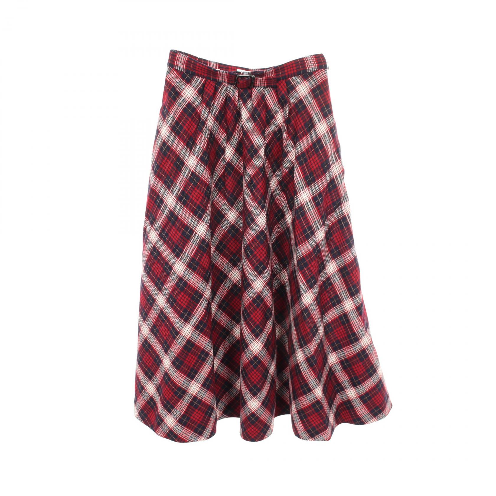 【10%OFFクーポン 7/18 0時～7/21 9:59】ディオール Dior CHECK'N'DIOR POP チェック柄 スカート 衣料品 ボトムス ウール レッド系 / ネイビー系 【中古】｜RECLO（リクロ）店 46,200円