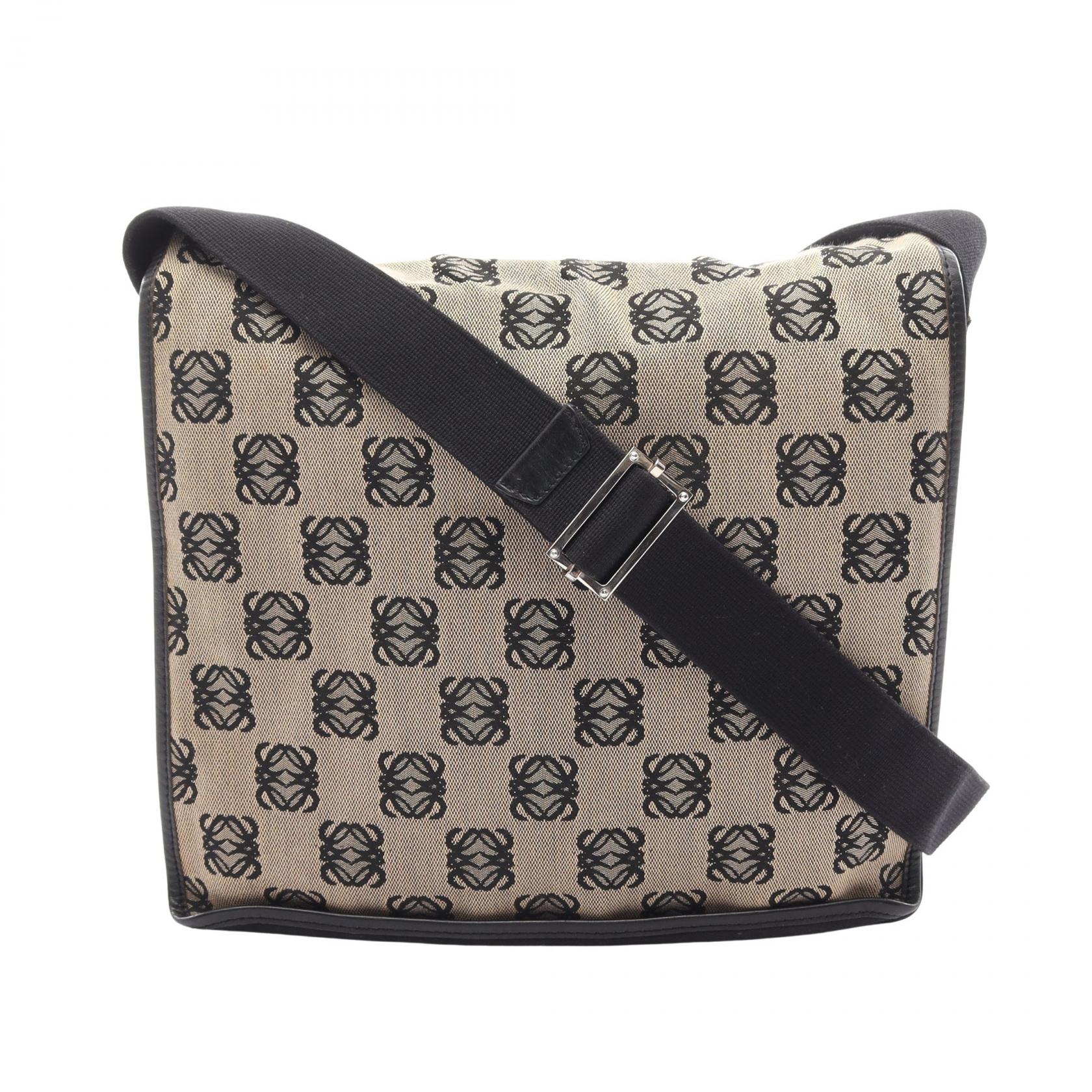 【10%OFFクーポン 7/21 10時~7/26 9:59】ロエベ LOEWE アナグラム ショルダーバッグ バッグ キャンバス ベージュ系 / ブラック系 【中古】|RECLO(リクロ)店